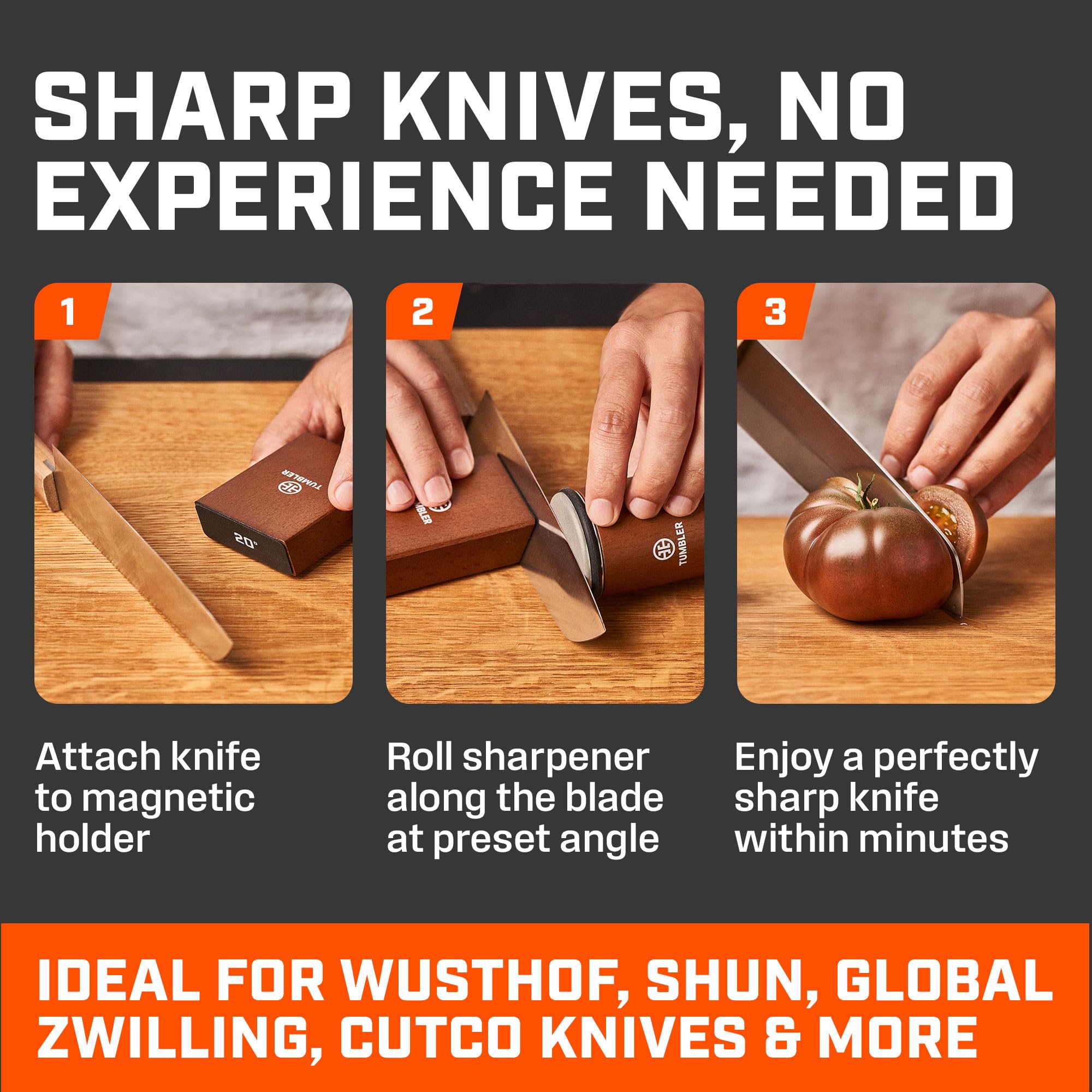 The Original Tumbler Rolling Knife Sharpener™ - Knife Sharpening Made Easy - Rolling Knife Sharpener Tool for Kitchen Knives - Knife Sharpener Kit Offers 15 & 20 Degree Sharpening