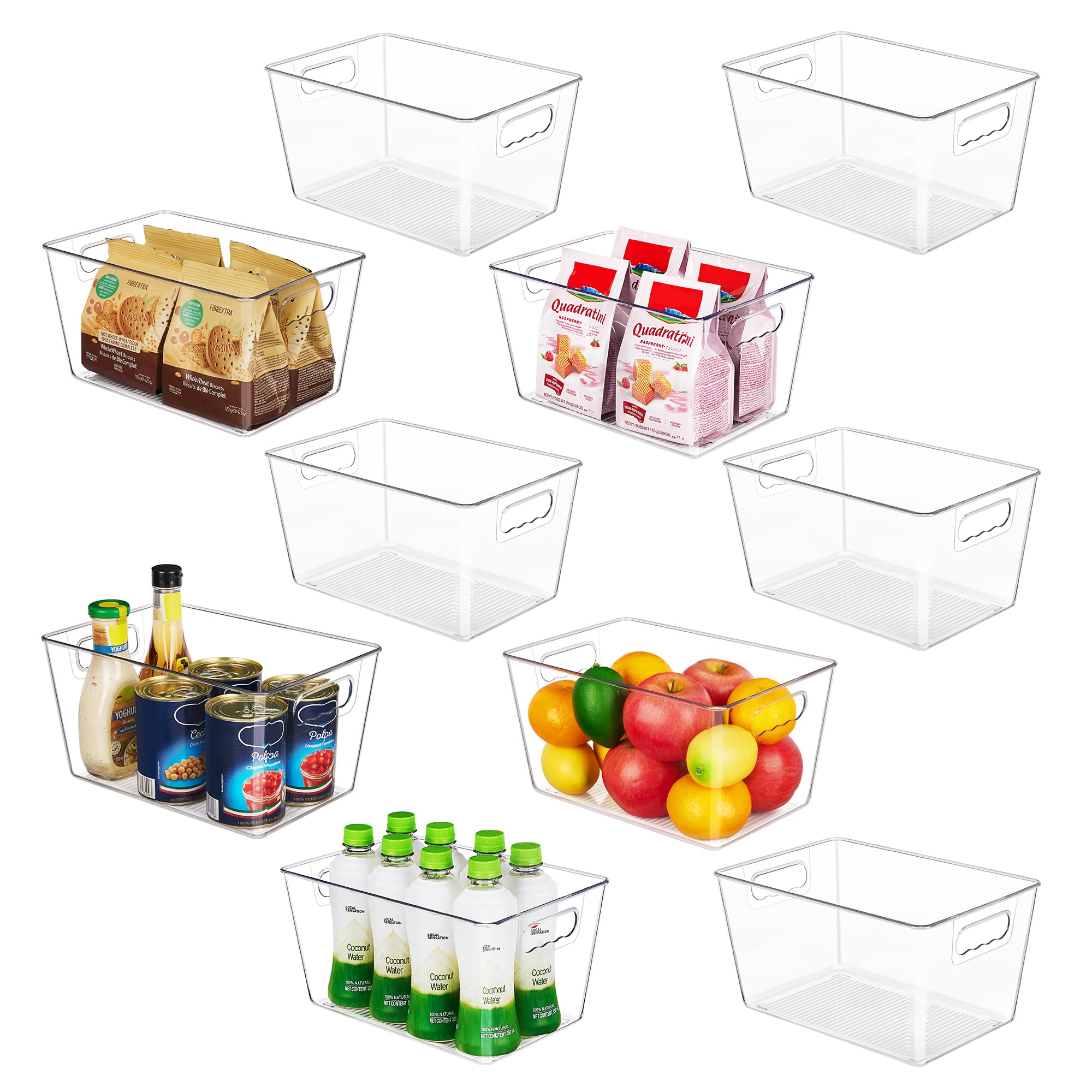 YIHONG Clear Plastic Storage Bins, 10 Pack Pantry Organizer Bins with Handle for Kitchen, Freezer,Cabinet,Closet Organization and Storage