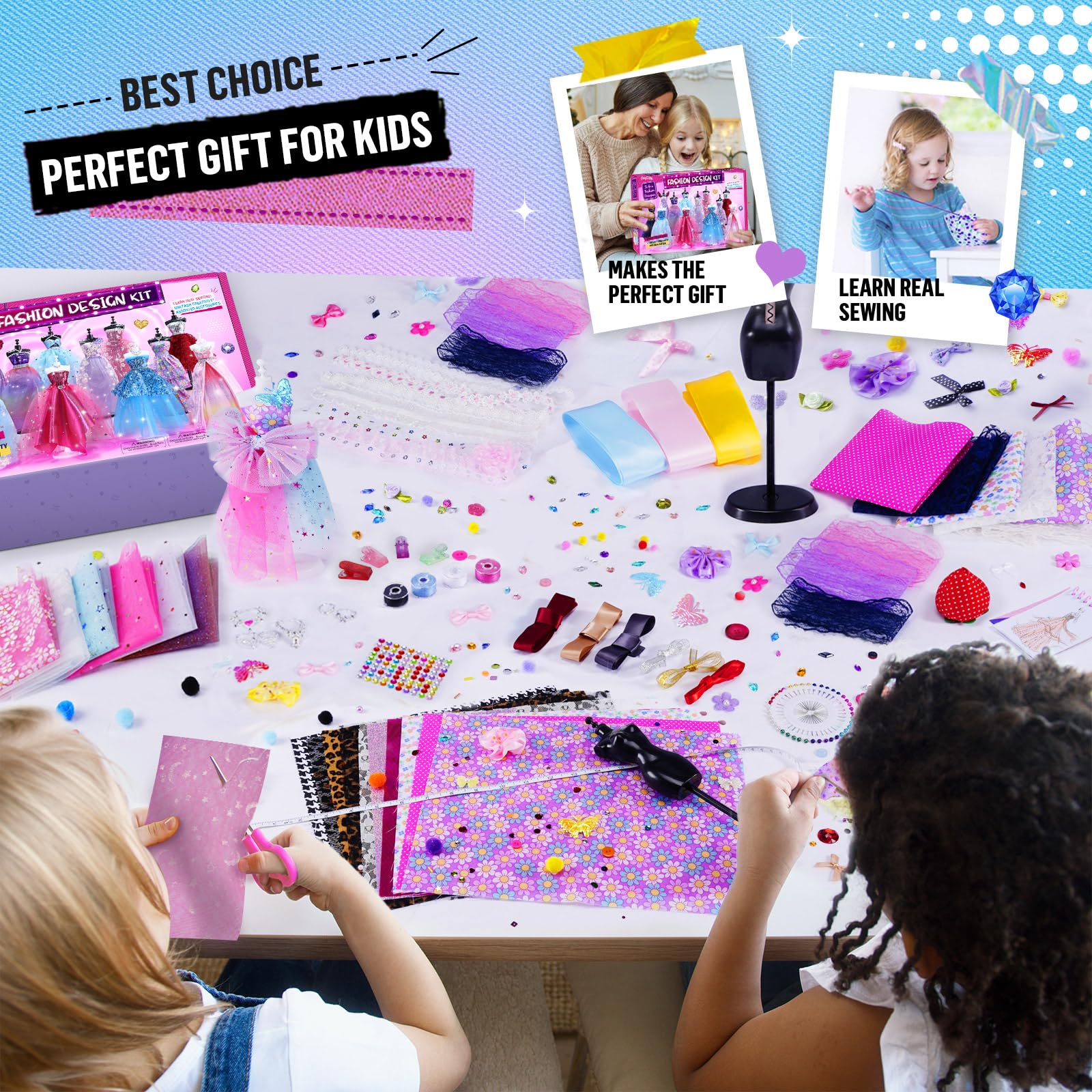 ONE TO FOUR 800+Pcs - Fashion Designer Kit for Girls with 6 Mannequins - Arts and Crafts Kit- Sewing Kit for Kid Ages 8-12 -Girls Gift Age 6 7 8 9 10 11 12-Christmas Gifts for Teen Girls