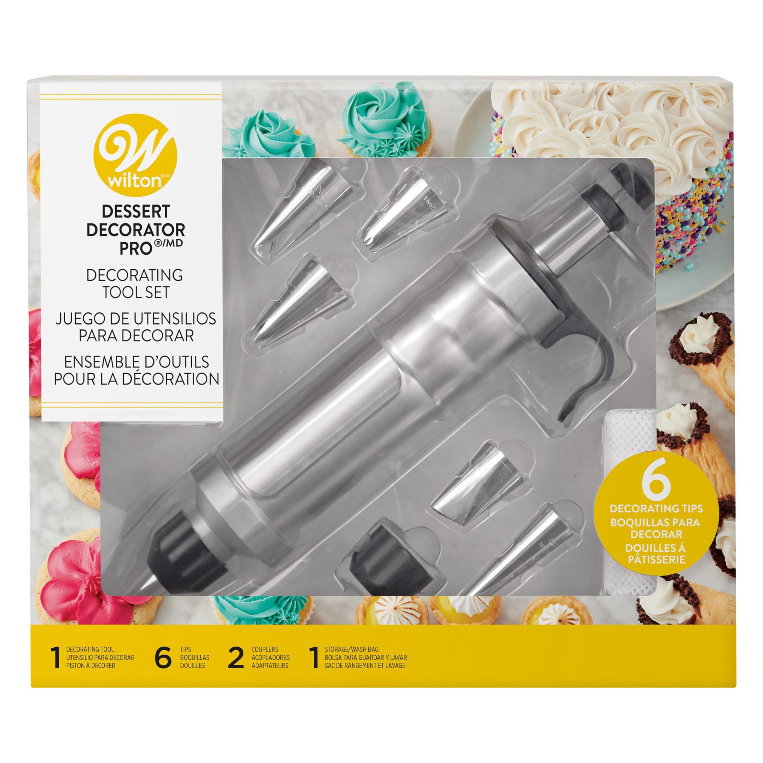 Wilton Dessert Decorator Pro Cake Decorating Tool, Stainless Steel Frosting Piping Kit, Cake and Cupcake Icing Decorating, Deviled Egg Piping Tool (Silver)