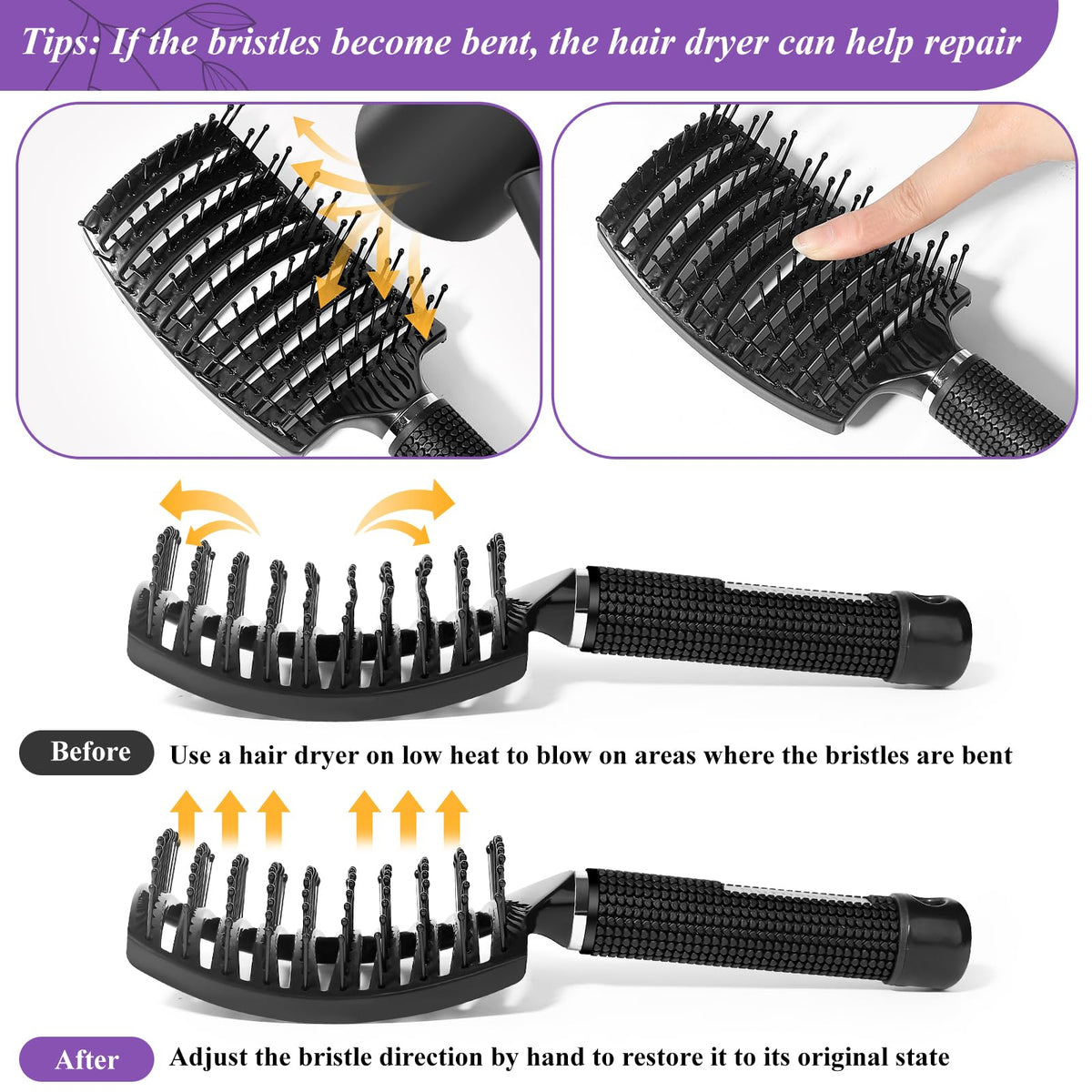 Suroseate Hair Brush, Detangler Hair Brushes for Women Men Kids Faster Blow Drying, Curved Vent Detangling Brush for Wet Dry Curly Straight Thick Thin Hair Adds Shine, Makes Hair Smooth (black)