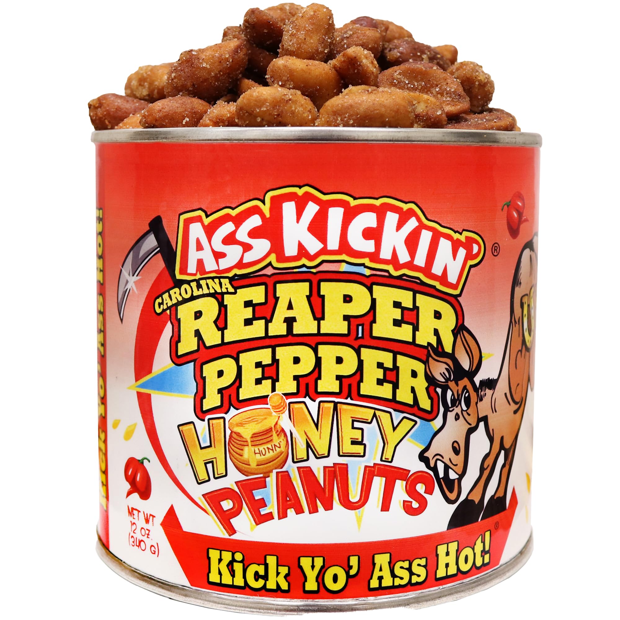 ASS KICKIN’ Carolina Reaper Spicy Hot Peanuts – 12oz - Ultimate Spicy Gourmet Gift Peanuts - Try if you dare!