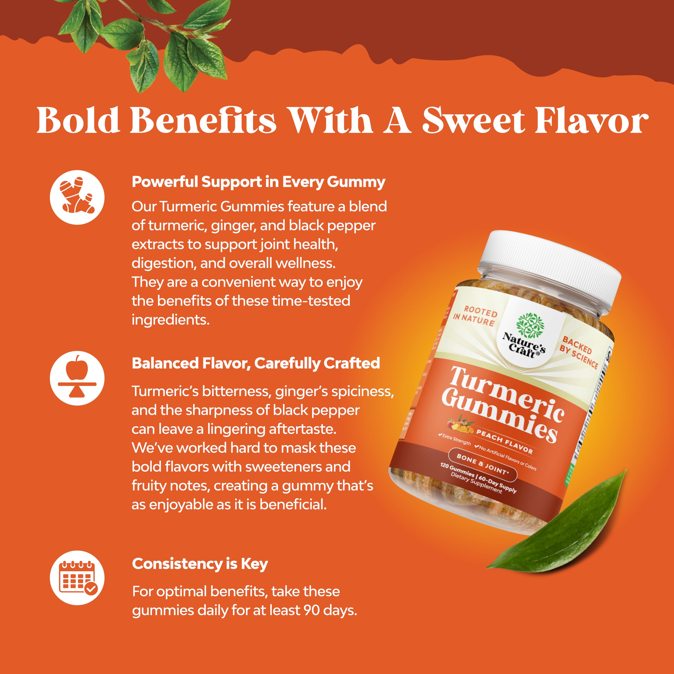Turmeric Gummies for Adults Peach Flavor - Extra Strength Joint Support Gummies with Turmeric Curcumin with Black Pepper Extract and Ginger - Turmeric and Ginger Peach Gummies Vitamins for Adults