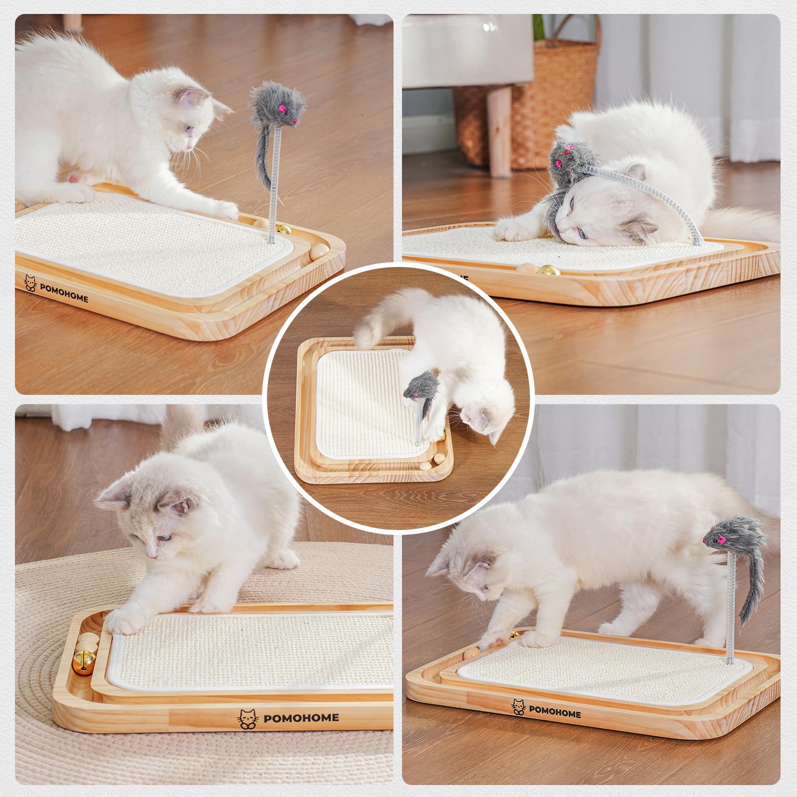 Cat Scratcher & Toys - Sisal Scratching Board with Track Ball Bells for Indoor Cats