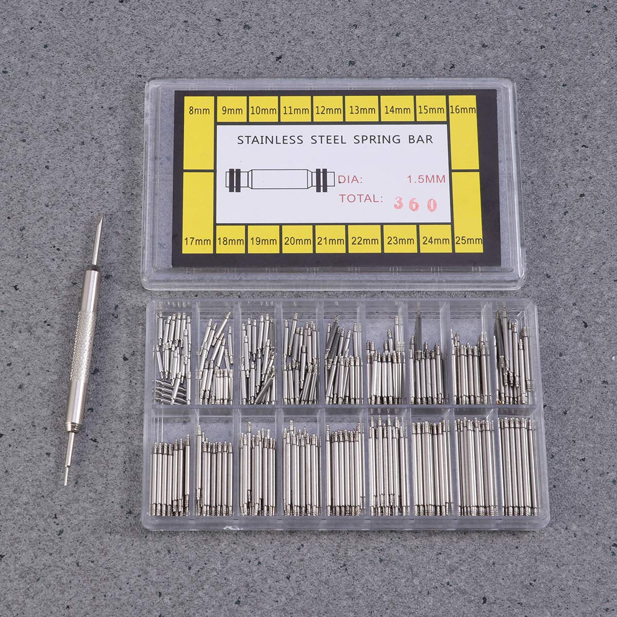 NICERIO 360pcs 8-25mm Stainless Steel Watch Band Spring Bars Strap Link Pins Wactchmaker Tools
