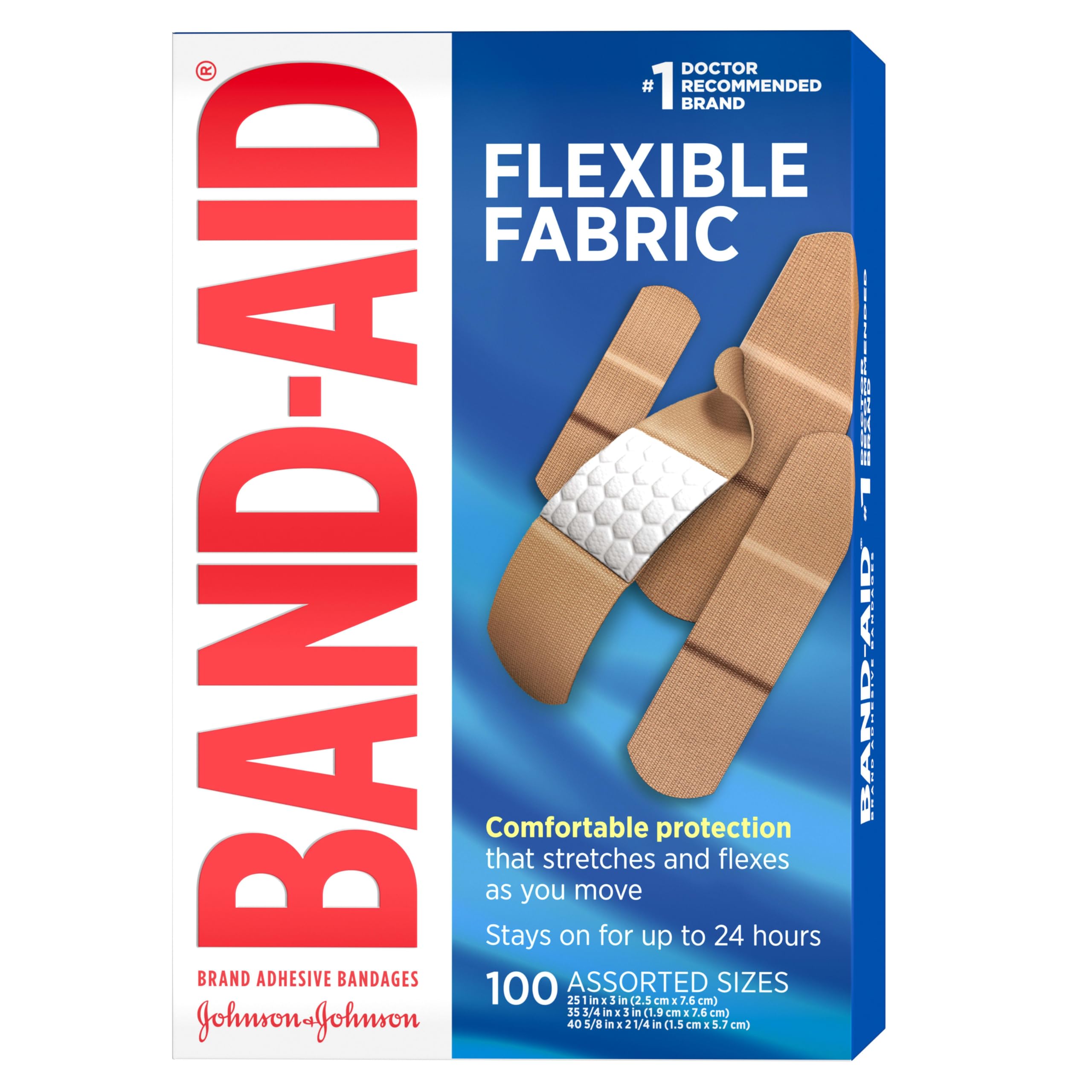 Band-Aid Brand Flexible Fabric Adhesive Bandages for Comfortable Flexible Protection, Twin Pack, 2 x 100 ct