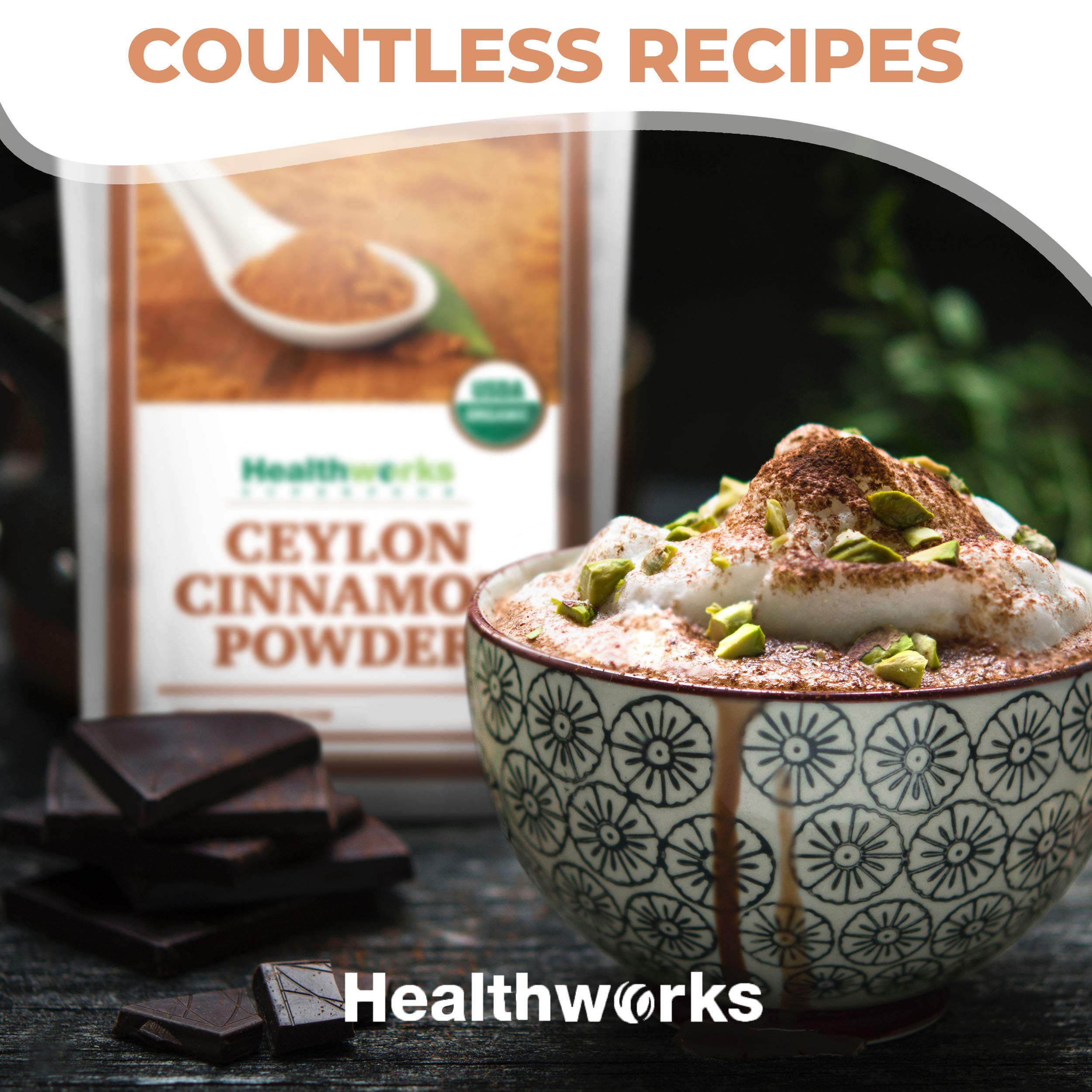 Healthworks Ceylon Cinnamon Powder Ground Raw Organic (16 Ounces / 1 Pound) | Keto, Vegan & Non-GMO | Great with Coffee, Tea & Oatmeal | Premium Antioxidant Superfood/Spice (1 Pound)