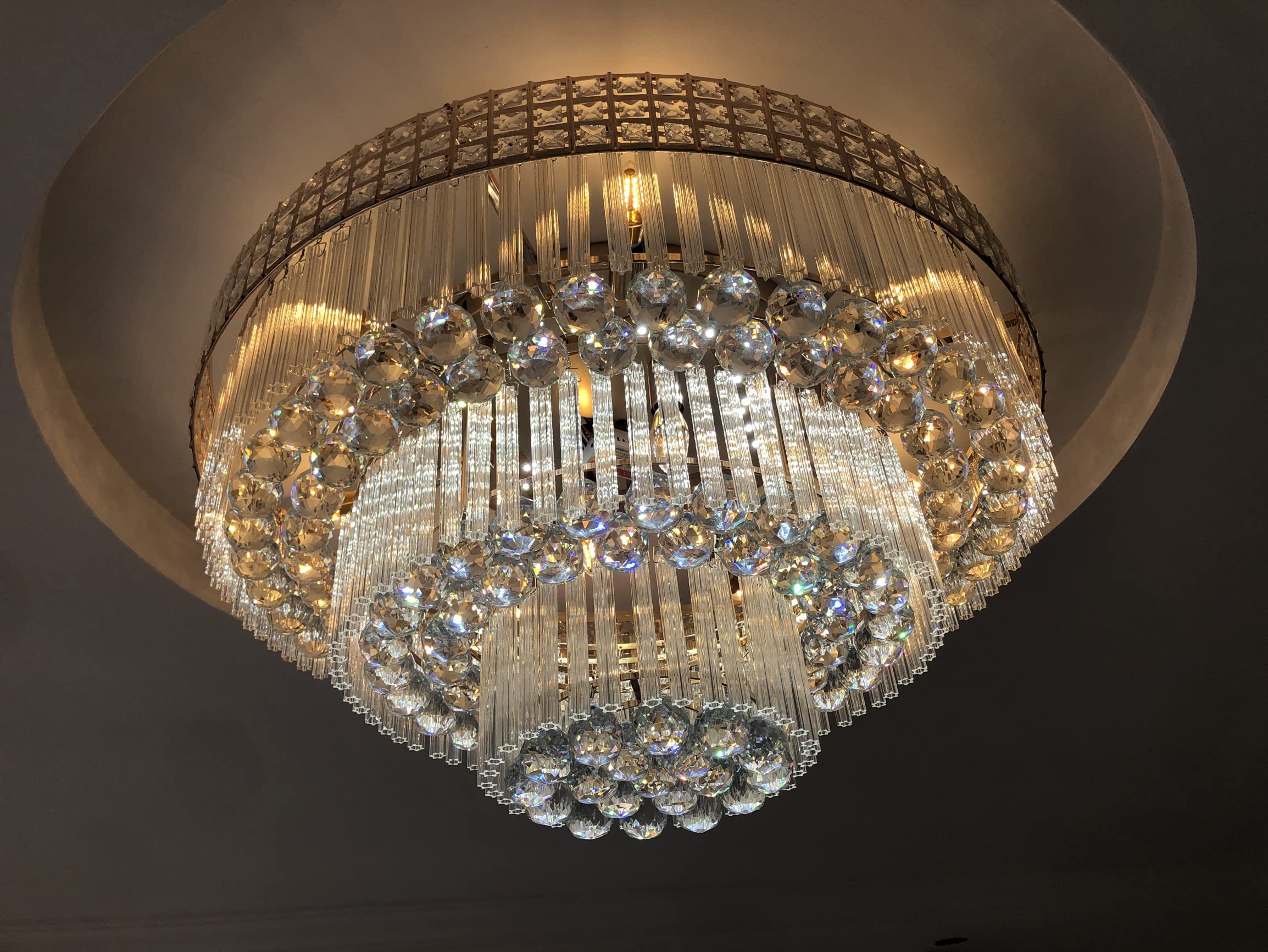 KALRI Modern K9 Crystal Chandelier Flush Mount LED Ceiling Light Fixture Pendant Lamp for Living Room Bar Shop (Dia 31.5'')