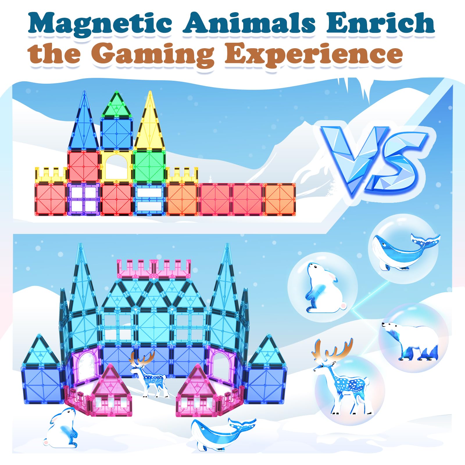 Magnetic Tiles Frozen Toys Arctic Animal Magnet Tiles Toddler Toys for Girls Ages 3-5 4-7 6-8 Pretend Play Magnetic Toys Building Blocks Kids Toys Gifts for 3+ Year Old STEM Learning and Fun