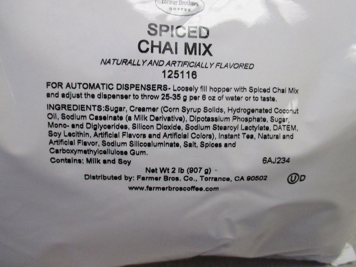 SPICE CHAI TEA LATTE POWDER MIX 6 X 2 LB BAGS FARMER BROS BRAND