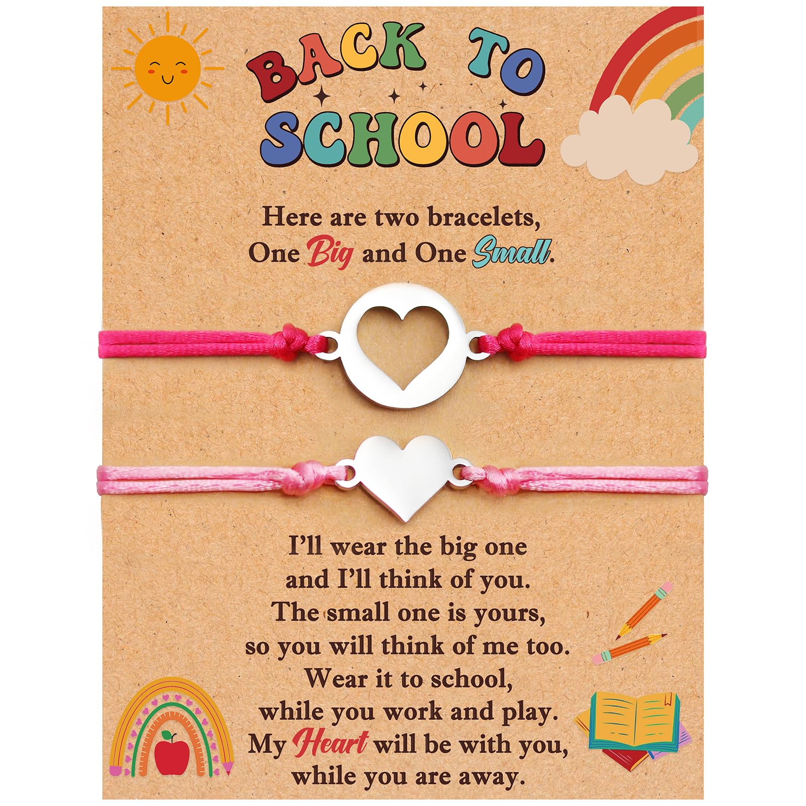 Breezy Valley Back to School Bracelet Mommy and Me Matching Bracelet Set Gifts - First Day of School Bracelet Gift for Students Girls Kids, Mother and Daughter Heart Charm Bracelets for Kindergarten