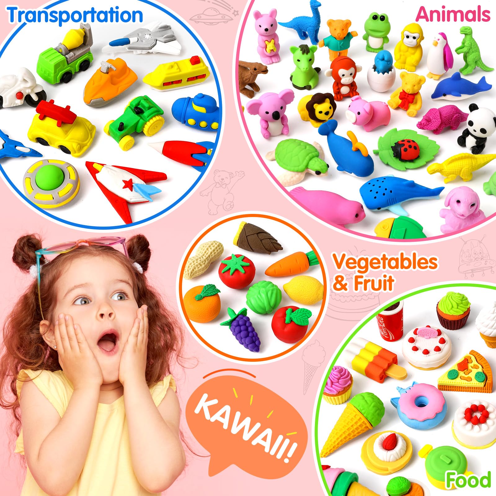 70 Pack Animal Erasers for Kids Bulk Desk Pets Classroom Prizes Treasure Box Toys for Classroom Supplies, 3D Puzzle Mini Erasers Pencil Eraser Back to School Supplies for Kids Party Favors (Random)