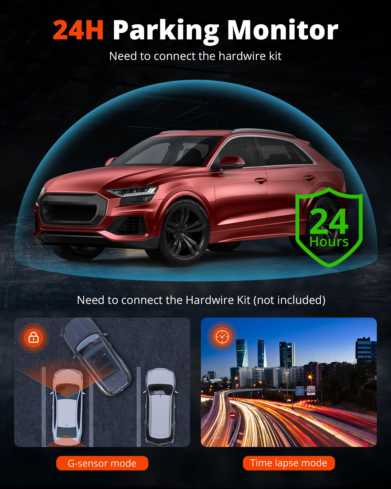 Kingslim Dash Cam Front and Rear 4K - D4 Dual Dash Camera for Cars WiFi GPS, Dashcam with 32GB SD Card, 3" Touchscreen, Night Vision, APP, Parking Mode, G-Sensor, Black