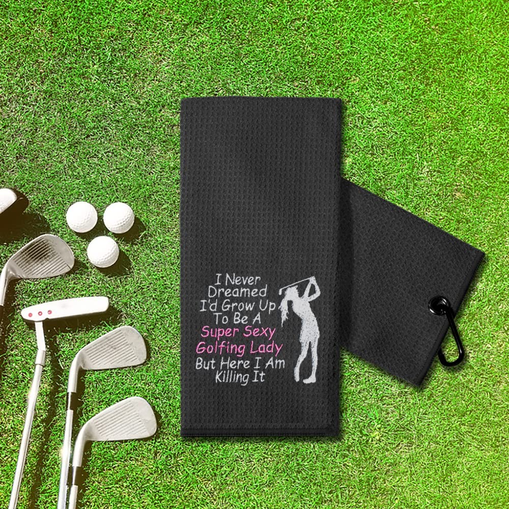 TOUNER Funny Golf Towel Gift for Sister, Retirement Gifts for Women Golfer, Funny Golf Towel for Women, Embroidered Golf Towels for Golf Bags with Clip (Super Sexy Golfing Lady)