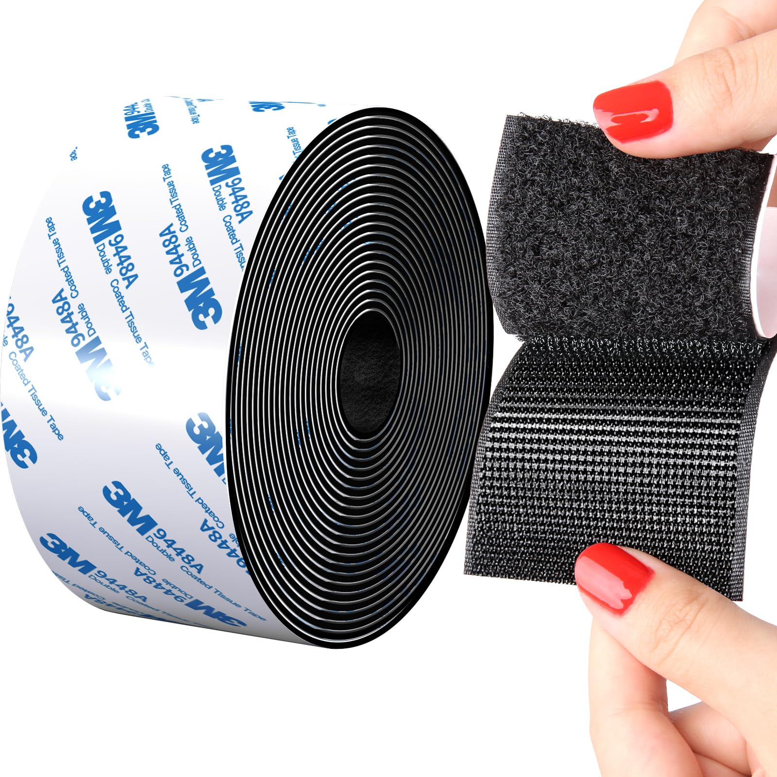 PHIXBEAR Hook and Loop Tape Fasteners, Made of 3M, Heavy Industrial Strength Adhesive Backing Tape, Fixed Sofa Cushion, Home and Office 2in X 8.2ft