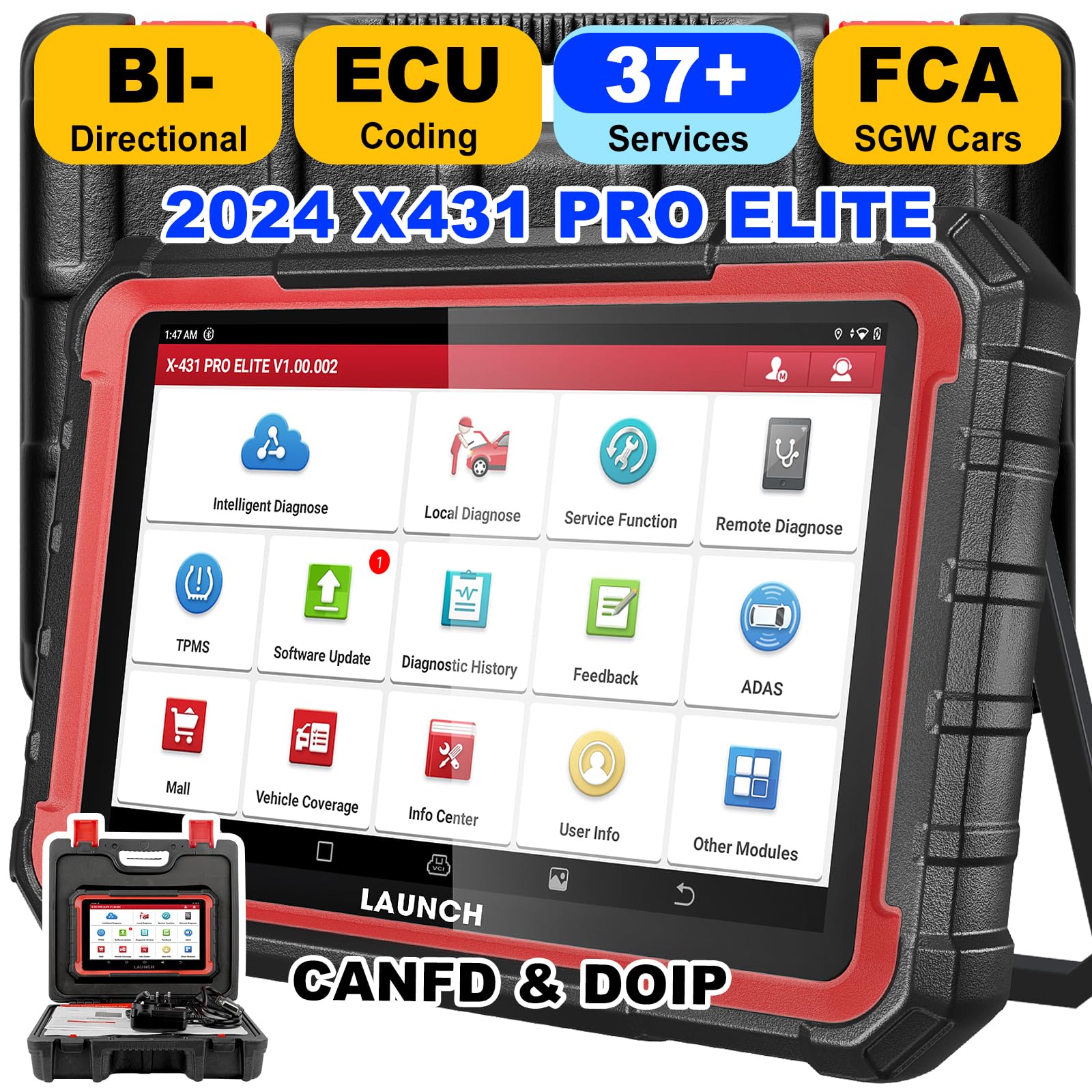 LAUNCH X431 PRO Elite 2024 New Bidirectional Scan Tool, 37+ Services, ECU Coding, All-in-One Full System Diagnostic Scanner with CANFD & DoIP,FCA AutoAuth,V.A.G Guide,2 Years Free Update