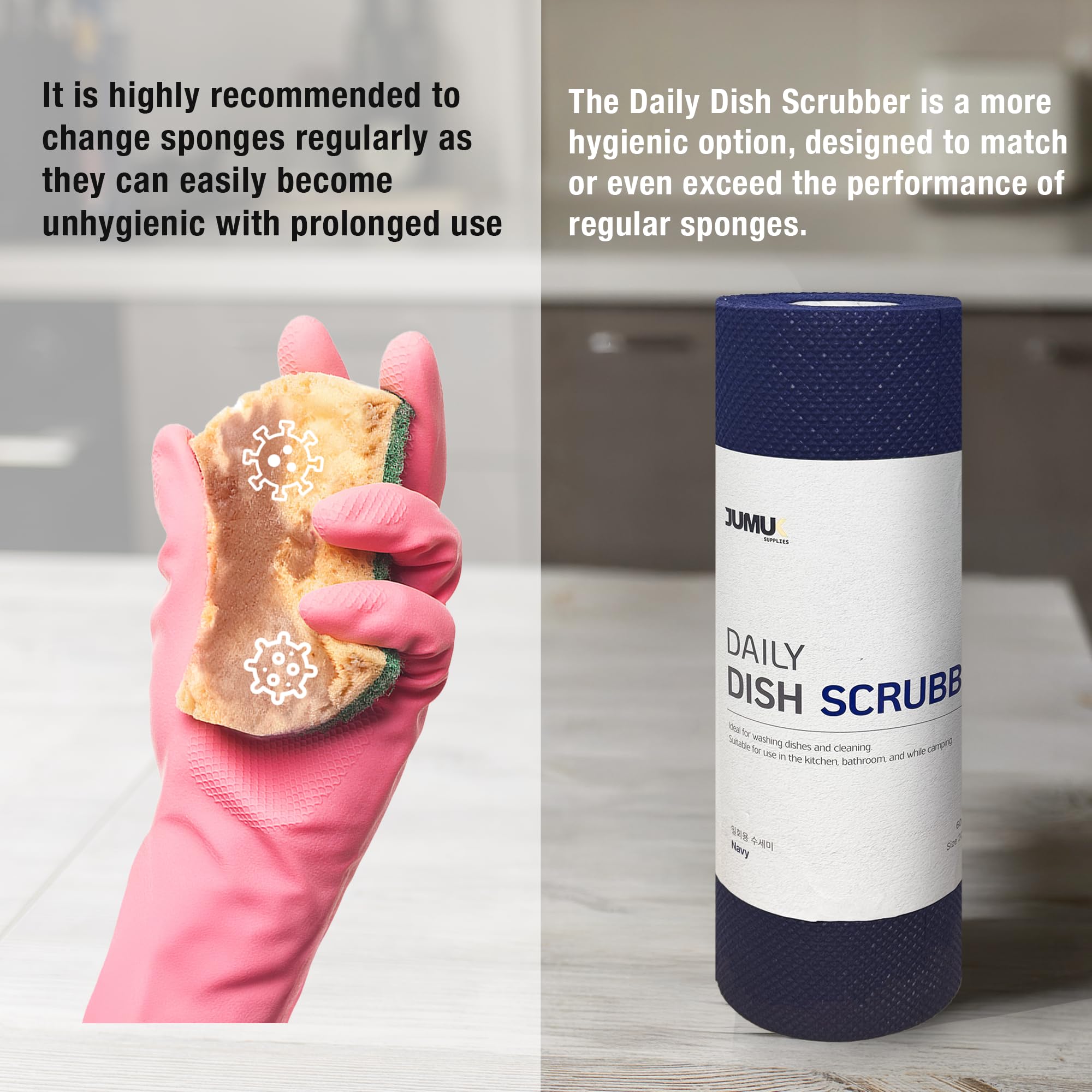 Jumuk Supplies Daily Dish Scrubber Sheet Non-Scratch Household Disposable Cleaning Sponges | Recyclable, Eco-Friendly & Perfect for Kitchen, Home Cleaning and Outdoor Use (1, Navy)