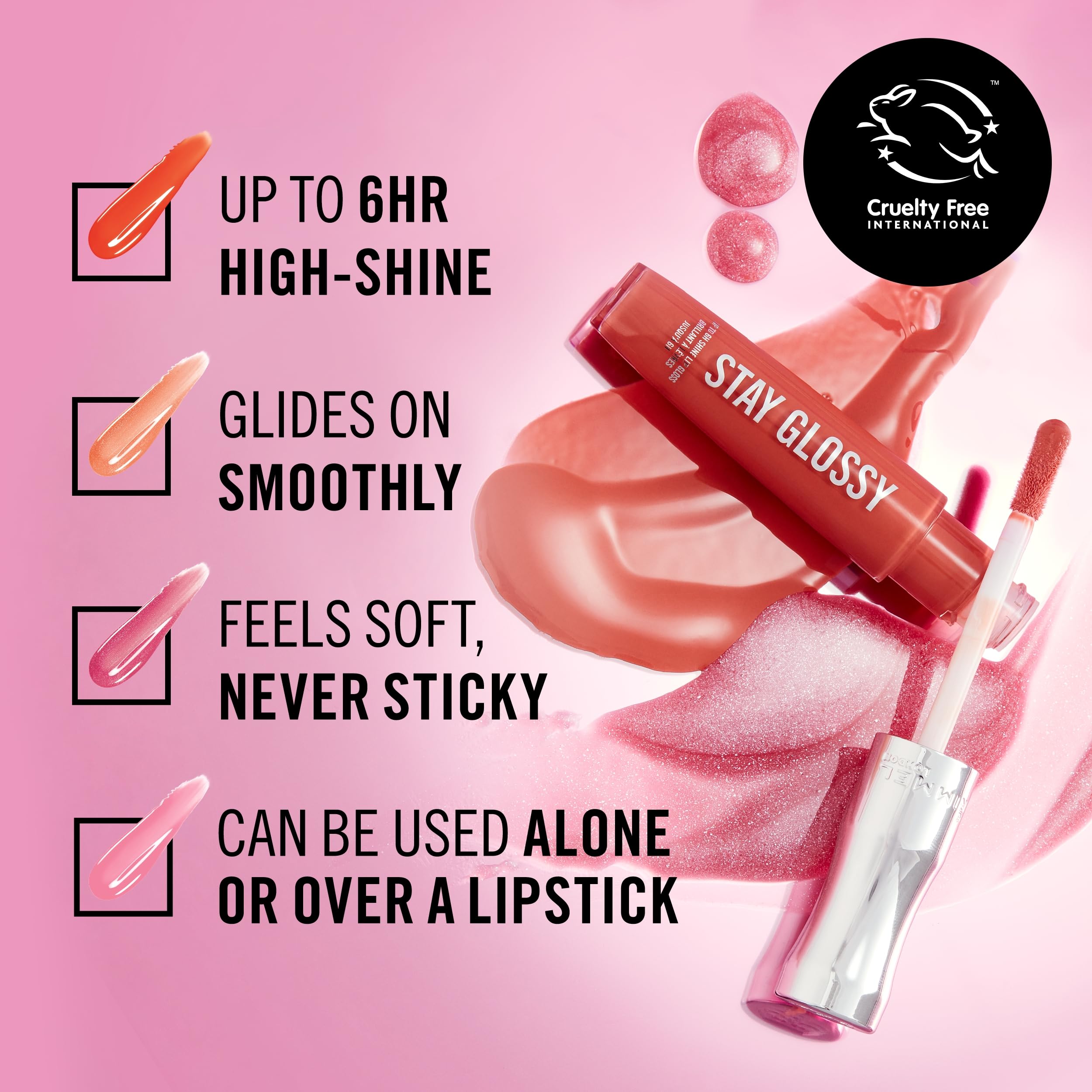 Rimmel Stay Glossy Lip Gloss - Non-Sticky and Lightweight Formula for Lip Color and Shine - 490 Grind Time, .18oz