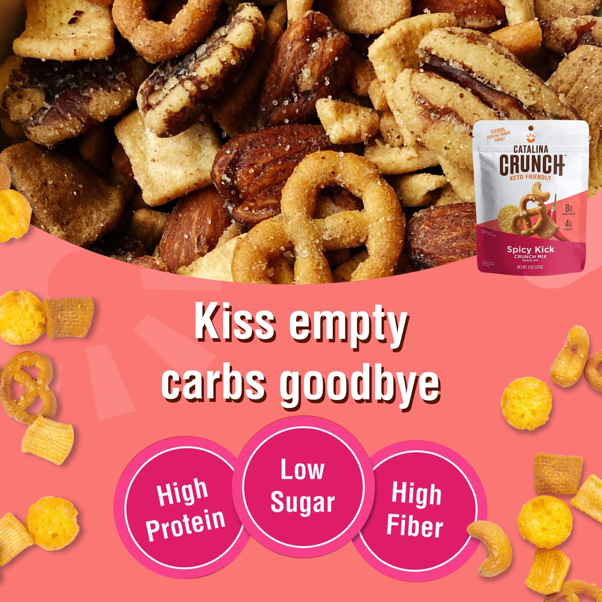 Catalina Crunch Mix Spicy Kick Protein Snack Mix | Low Carb, Protein Snacks, Keto Friendly, Pack Of 5