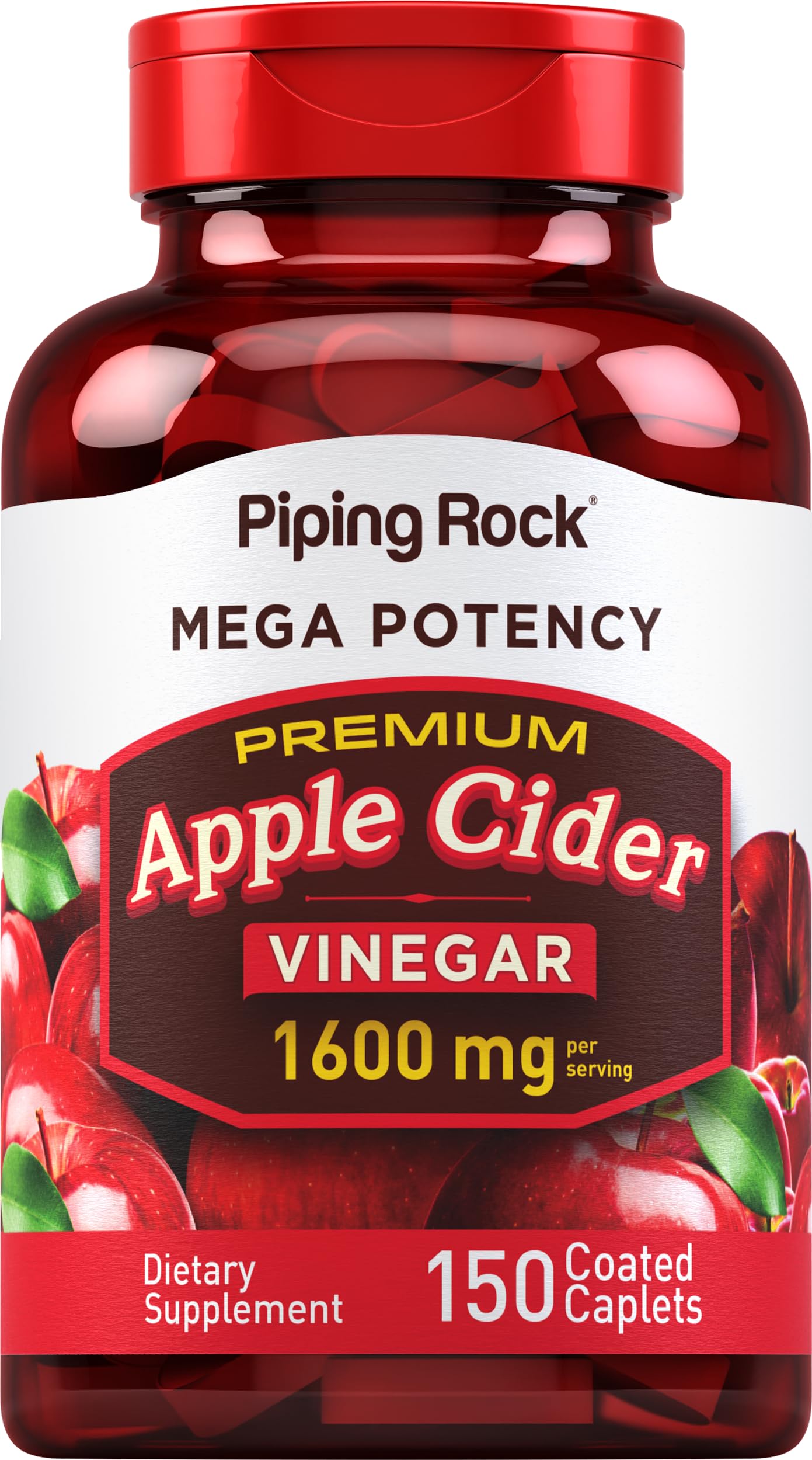 Piping Rock Apple Cider Vinegar Caplet Capsules | 1600mg | 150 Pills | High Potency | Extra Strength ACV Supplement | Vegetarian, Non-GMO, Gluten Free