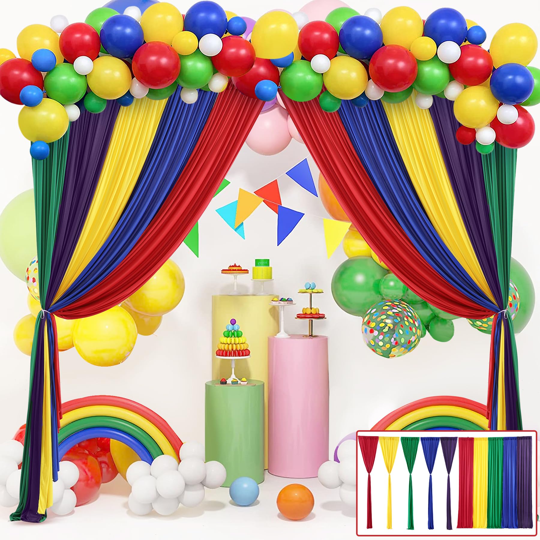 Rainbow Backdrop Curtains 25ft ×7ft Rainbow Birthday Decorations for Unicorn Birthday Party Baby Shower Girl Decorations 10 Panels