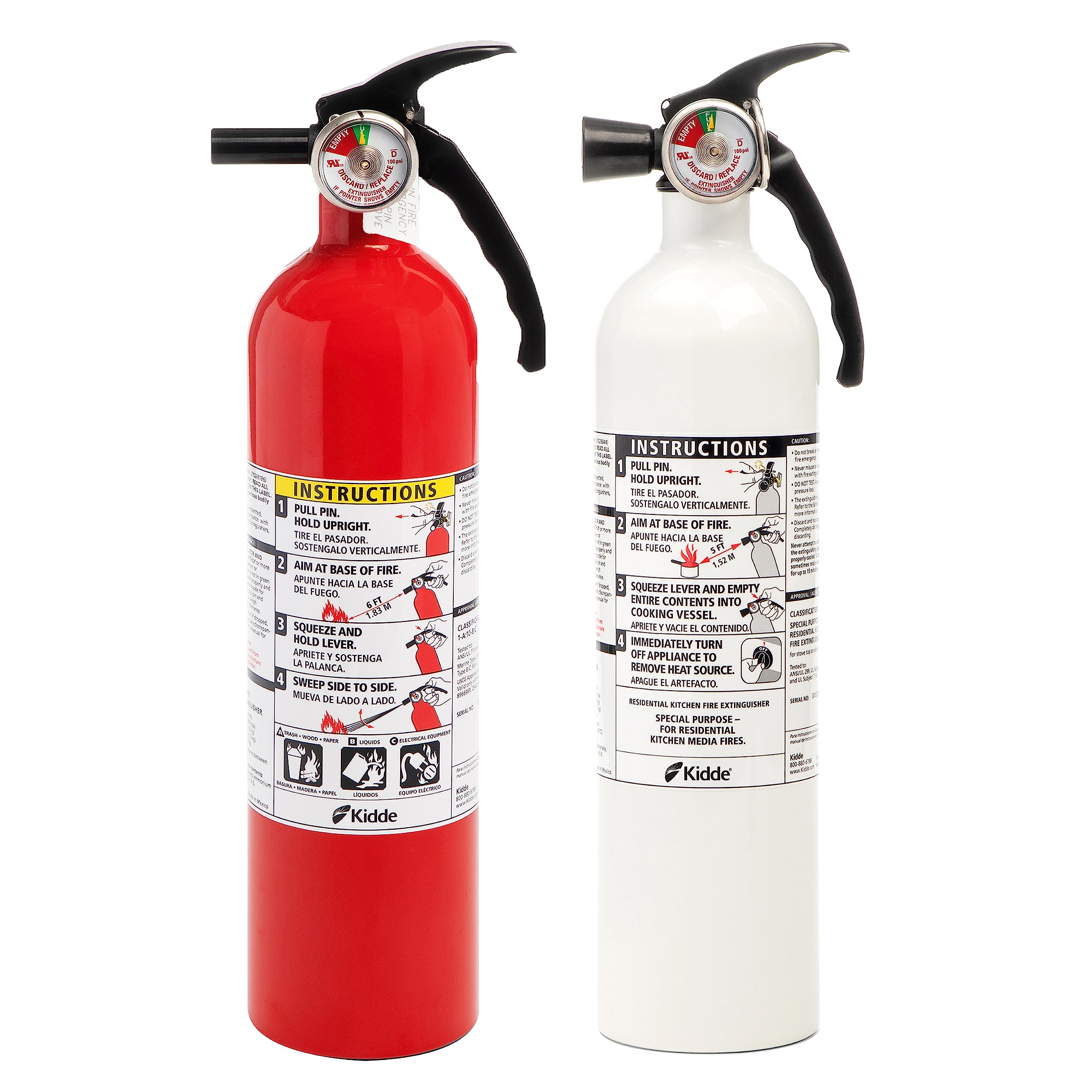 Kidde Kitchen Fire Extinguishers for Home & Office Use, 2 Pack: One 1-A:10-B:C and One Specialty Kitchen Extinguisher, Wall Mount & Strap Brackets Included