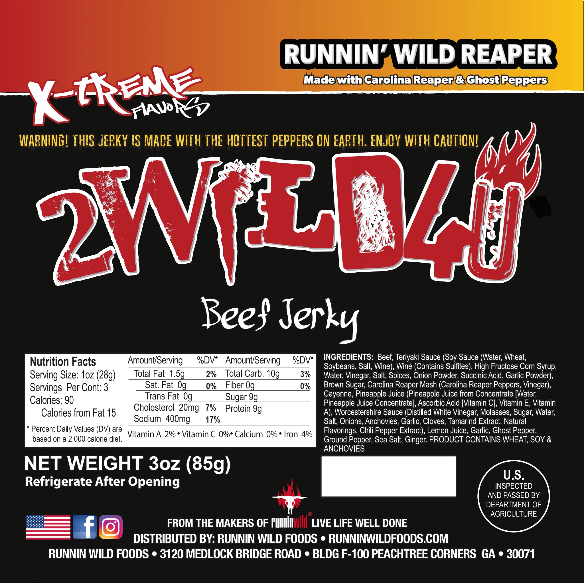 Carolina Reaper Beef Jerky – Premium Brisket Cuts | Extreme Heat | 27g of Protein Per Bag | Small Batch, Real Carolina Reaper & Ghost Pepper Infused | 2WILD4U: Eat If You Dare - 6 ounces total (Pack of 2 bags, 3 ounces each)