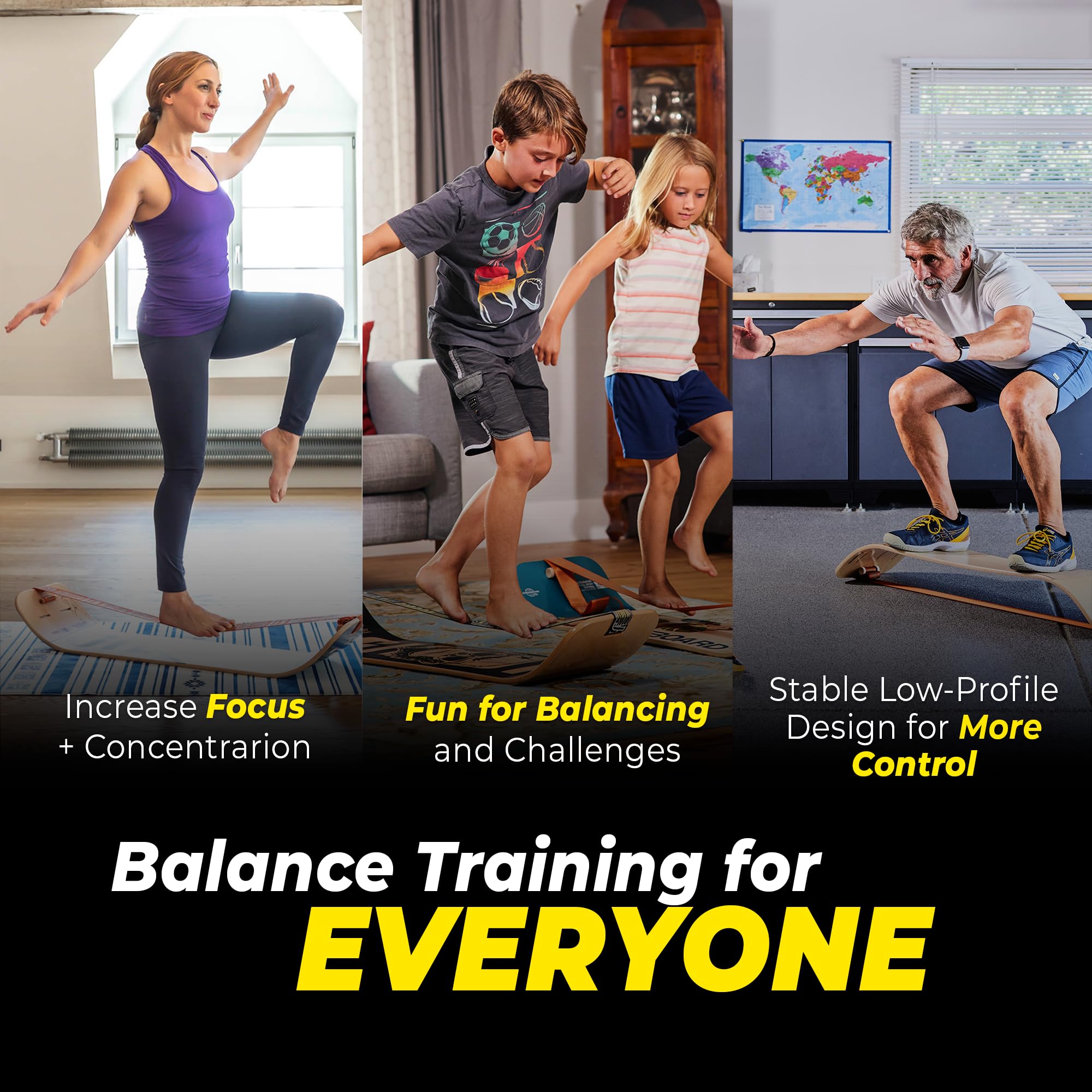 GIBBON SlackBoard - GiBoard Balance Board Kids & Adults - Slackline Balance Trainer - Slack Board Core Workout Equipment Home Gym Training - Standing Desk Exercise - Yoga, Agility, Pilates & More