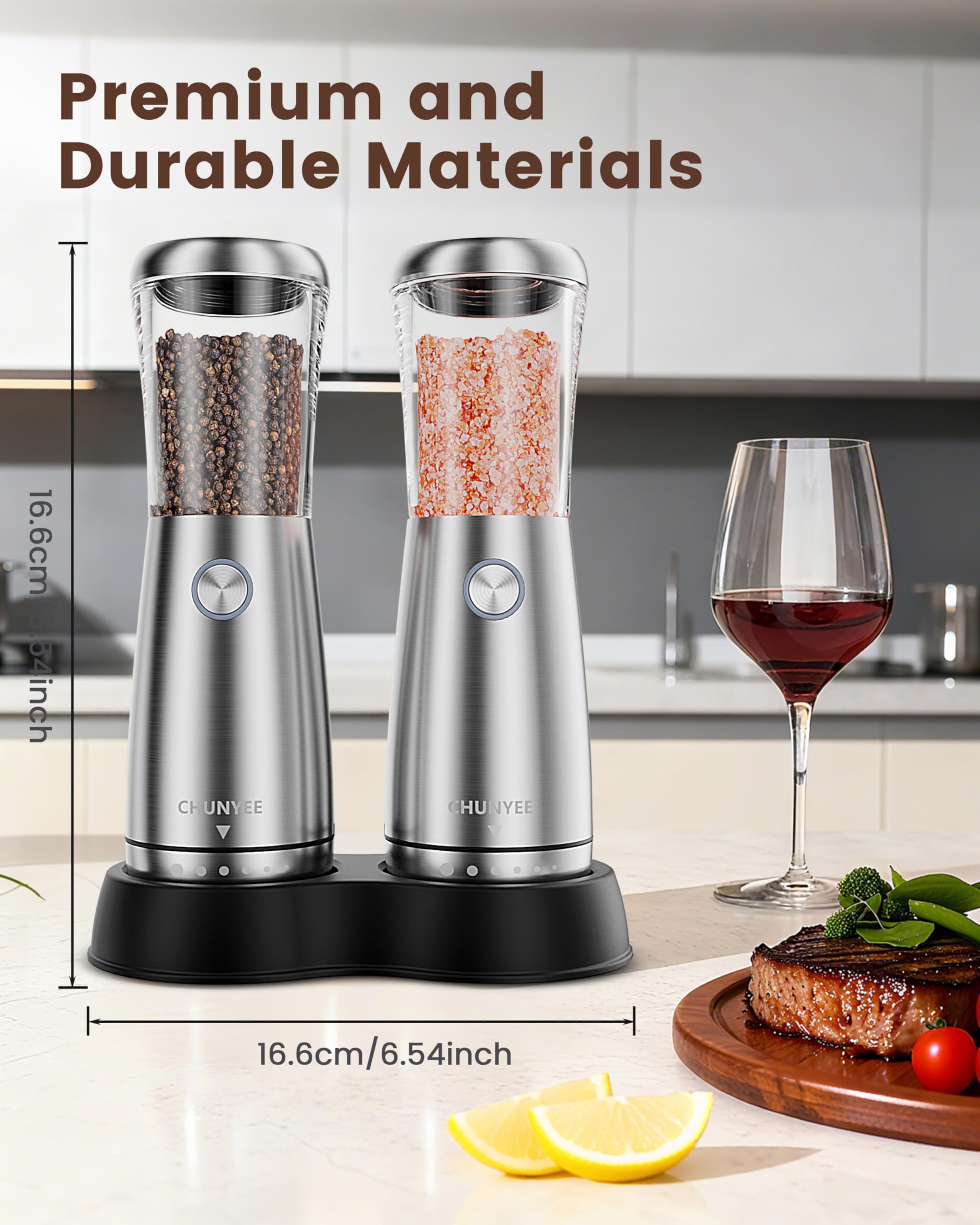Electric Salt and Pepper Grinder Set - Automatic Stainless Steel Rechargeable Salt and Pepper Grinder Set with Storage Base, Large Capacity, LED Light & Adjustable Coarseness, Ideal Kitchen Gadget