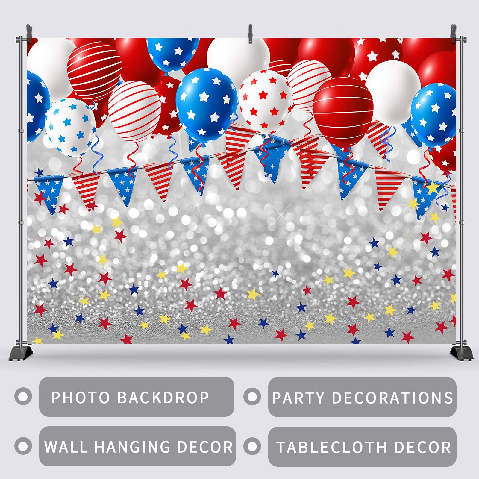 4th of July Backdrop Glitter Independence Day Decor Background Photography Decorations Memorial Day Party Supplies America Holiday Festival Banner Patriotic Photo Props, Ladvis 82.7"x59"