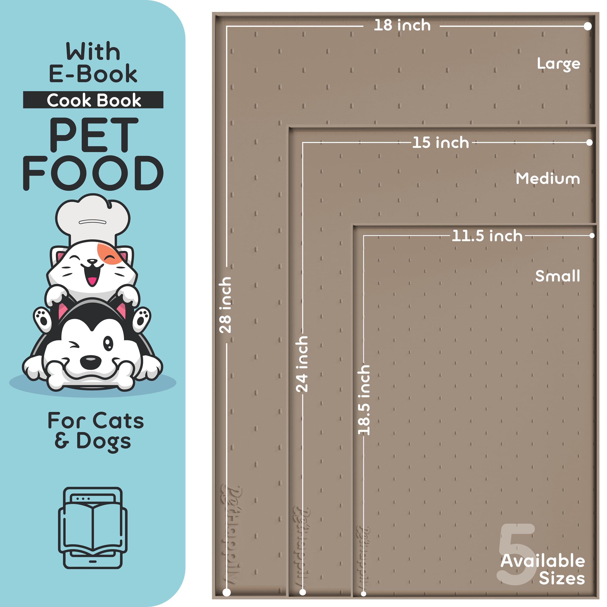 PetHappily Dog Food Mat - 24x15” Large Silicone Pet Food Mat, Raised Edges Dog Mat for Food and Water Prevent Spill, Waterproof Cat Food Mat Protect Floors, Easy Clean Dog Bowl Mats for Food and Water