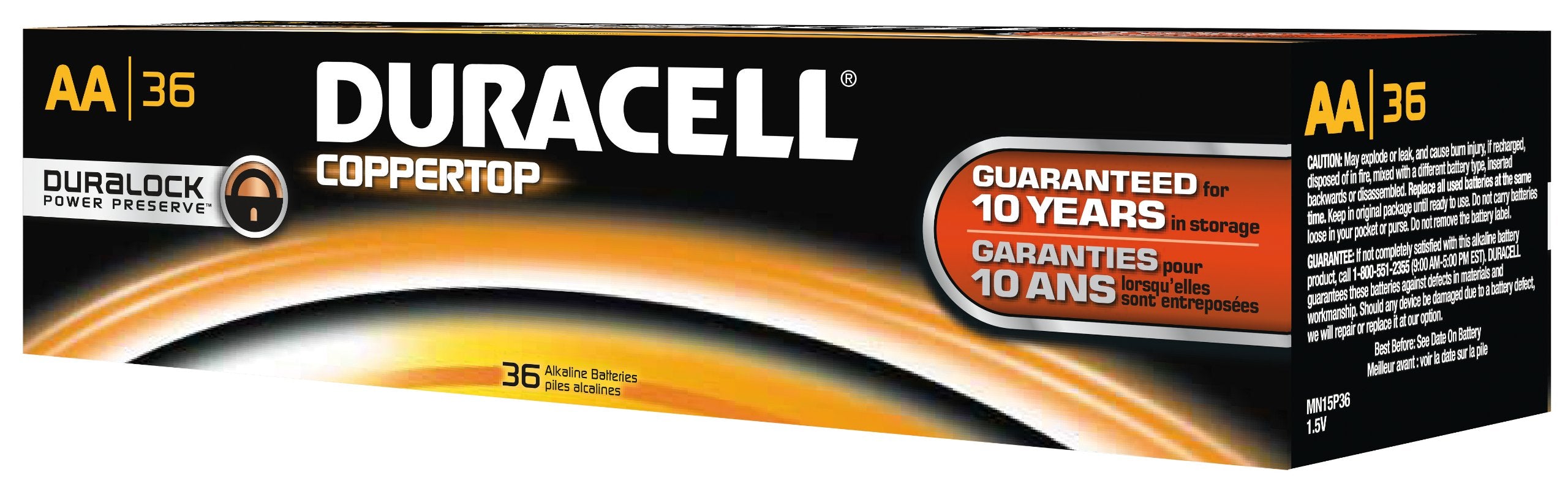 Duracell MN15P36 Standard Battery, AA, Alkaline, PK36 Lighting, 36 Count (Pack of 1), Black