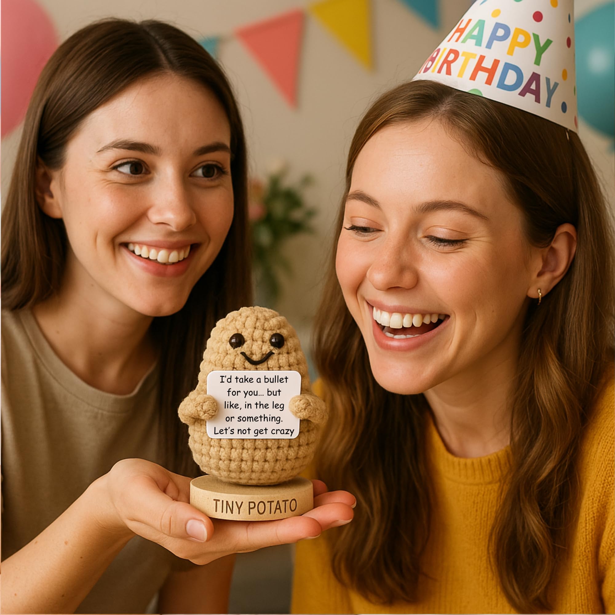 Funny Friendship Gift - Tiny Potato with 30 Sassy Messages for Women Friends Bestie BFF Coworkers - Best Friend Birthday Gifts for Women Sister | Positive Crochet Unique Present Idea for Mothers Day