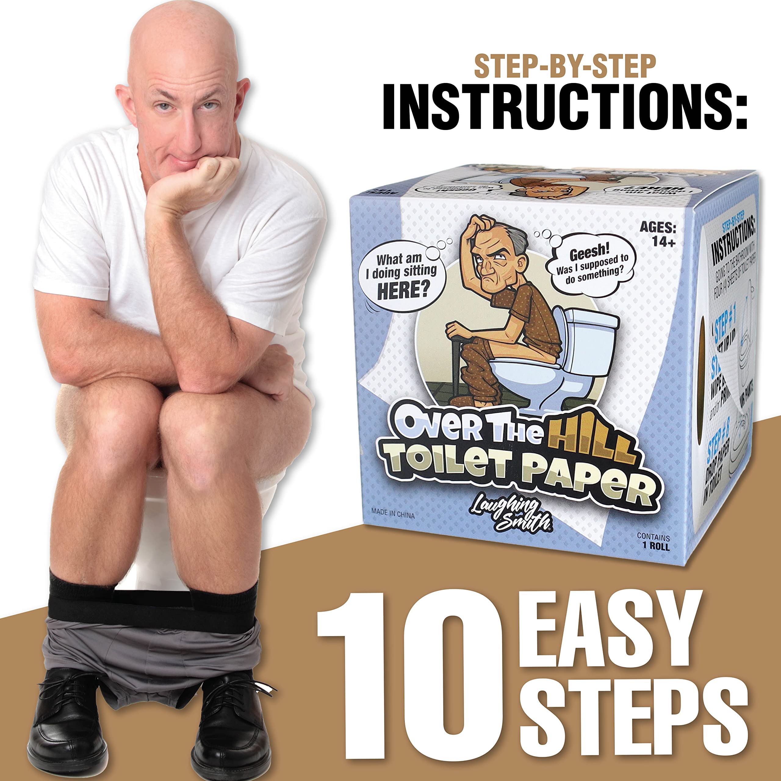 Over the Hill Toilet Paper - Funny Gag Gifts for Men & Old People - Birthday Party Supplies for 40th, 50th, 60th, 70th - Novelty Toilet Roll Joke Gifts for Him, Dad, Brother, Adults - Laughing Smith