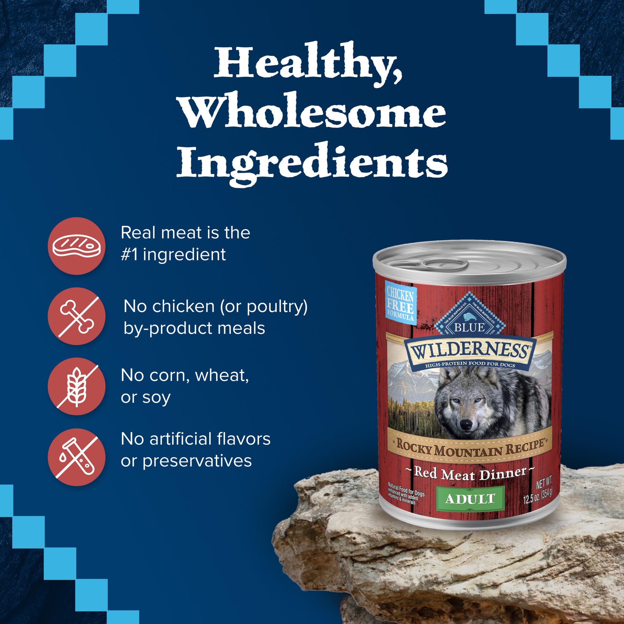 Blue Buffalo Wilderness Adult Wet Dog Food, High-Protein and Grain-Free, Made with Natural Ingredients, Rocky Mountain Recipe Red Meat Paté, 12.5-oz Can (12 count)
