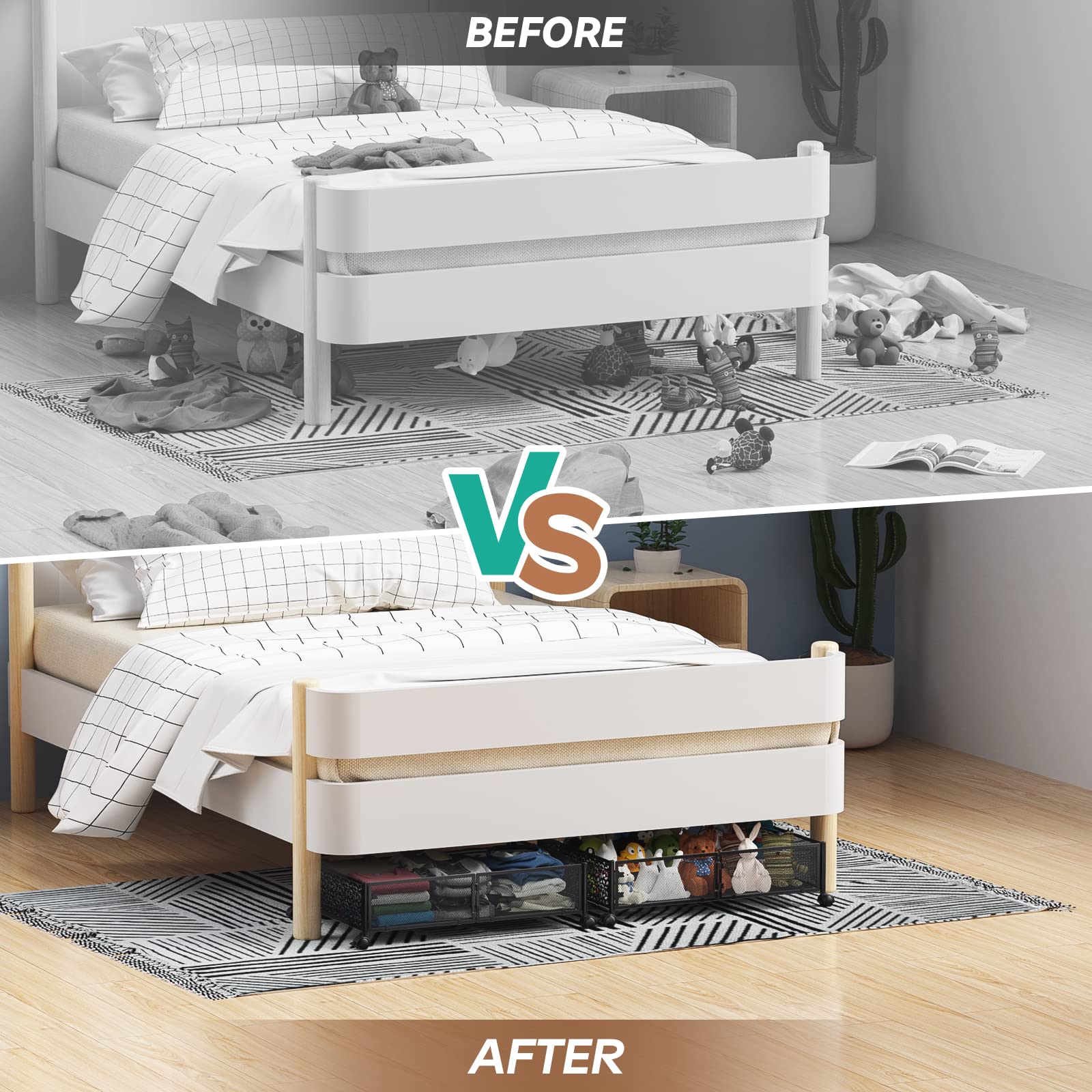 Under Bed Storage, Under the Bed Storage Containers with Wheels, Under Bed Shoe Storage Organizer Drawer, Tool-free Assembly Metal Underbed Storage Containers for Bedroom Clothes Shoes Blankets -2Pack