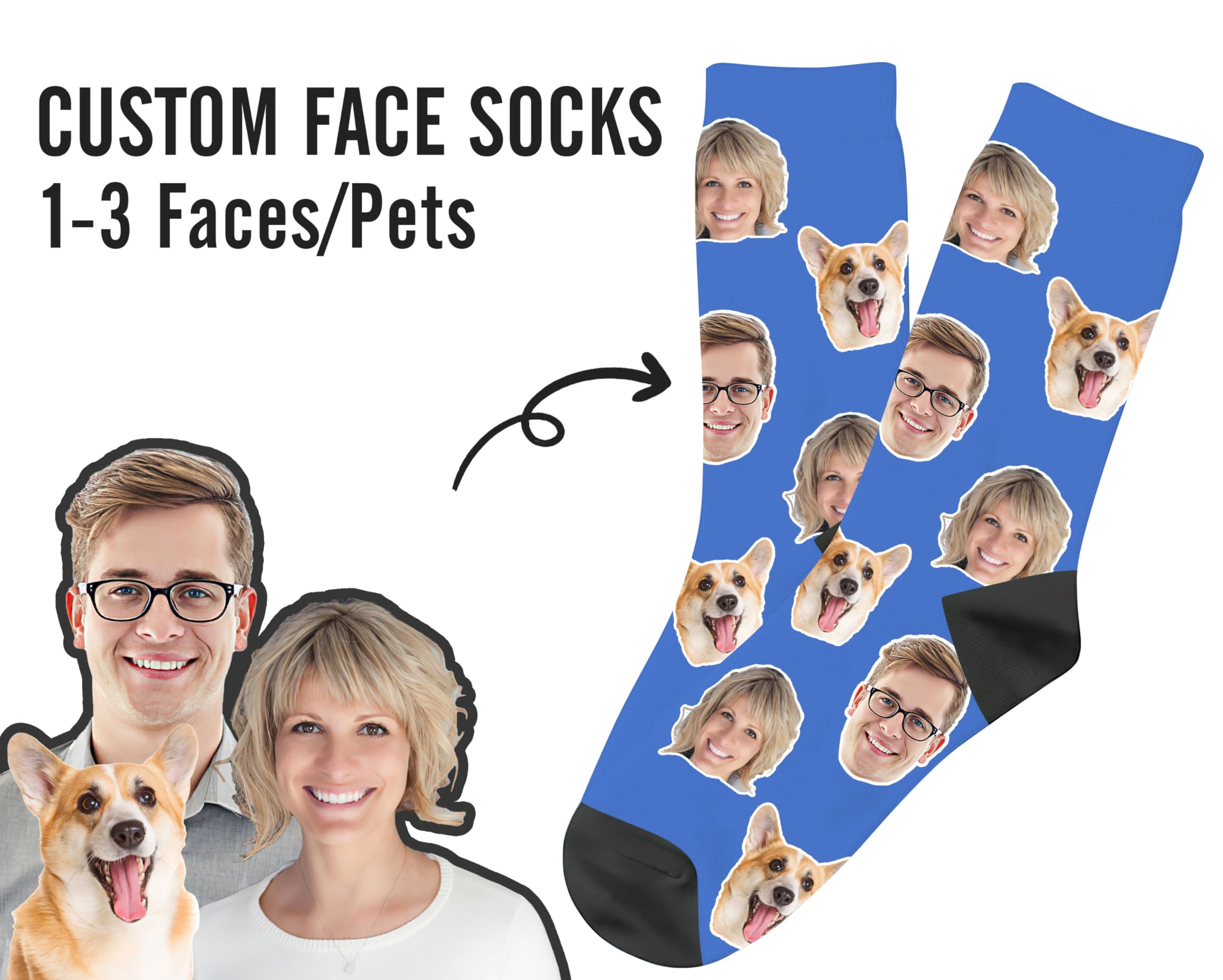 Laffyett Custom Socks with Photos,Personalized Novelty Socks with Faces, Customized Pictures Socks for Men,Customized Crew Socks Colorful Fun Gift for Adult