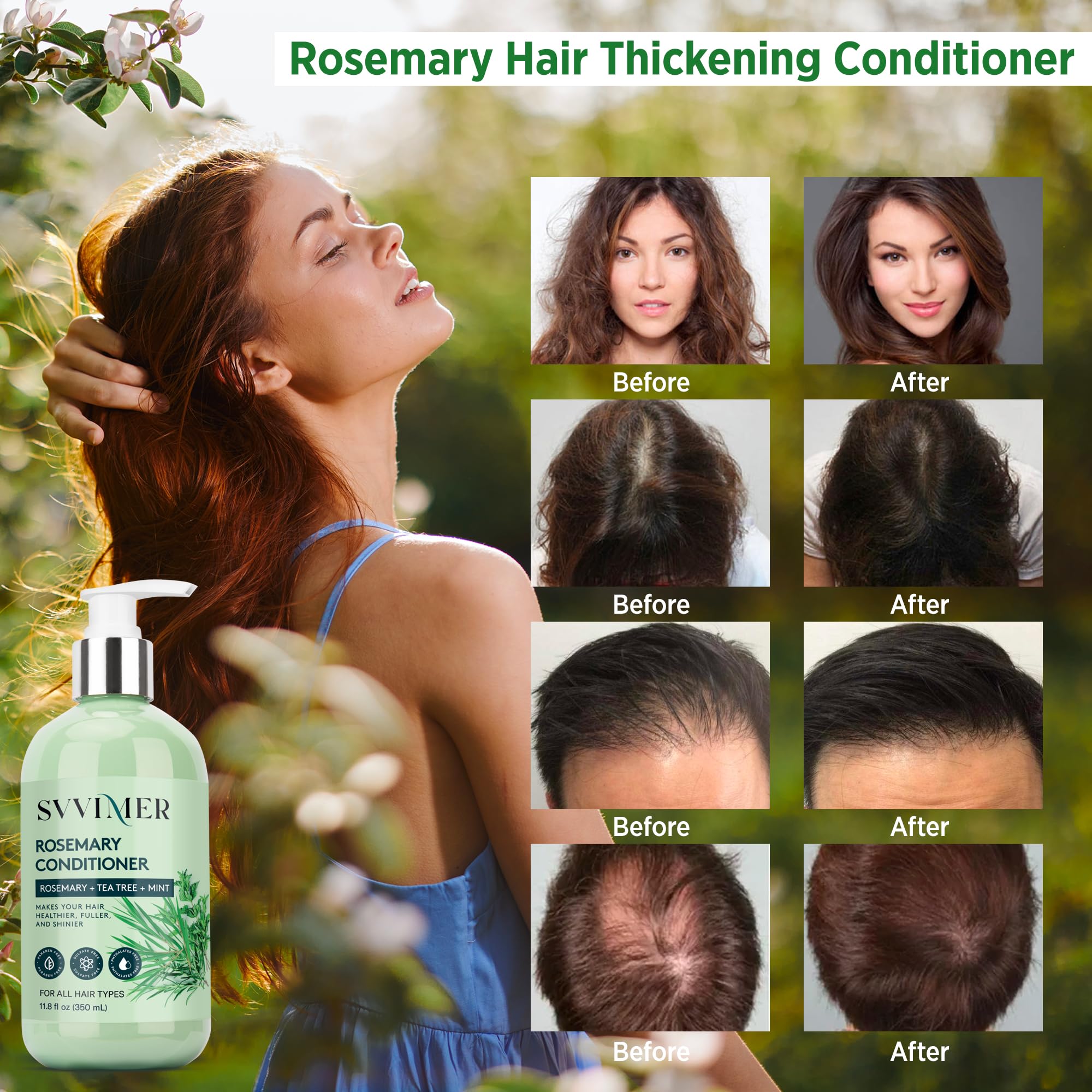 Svvimer Rosemary Hair Growth Conditioner: Thickening Moisturizing Product with Biotin for Women Men - for Damaged Dry Thinning Hair 11.8 fl.oz