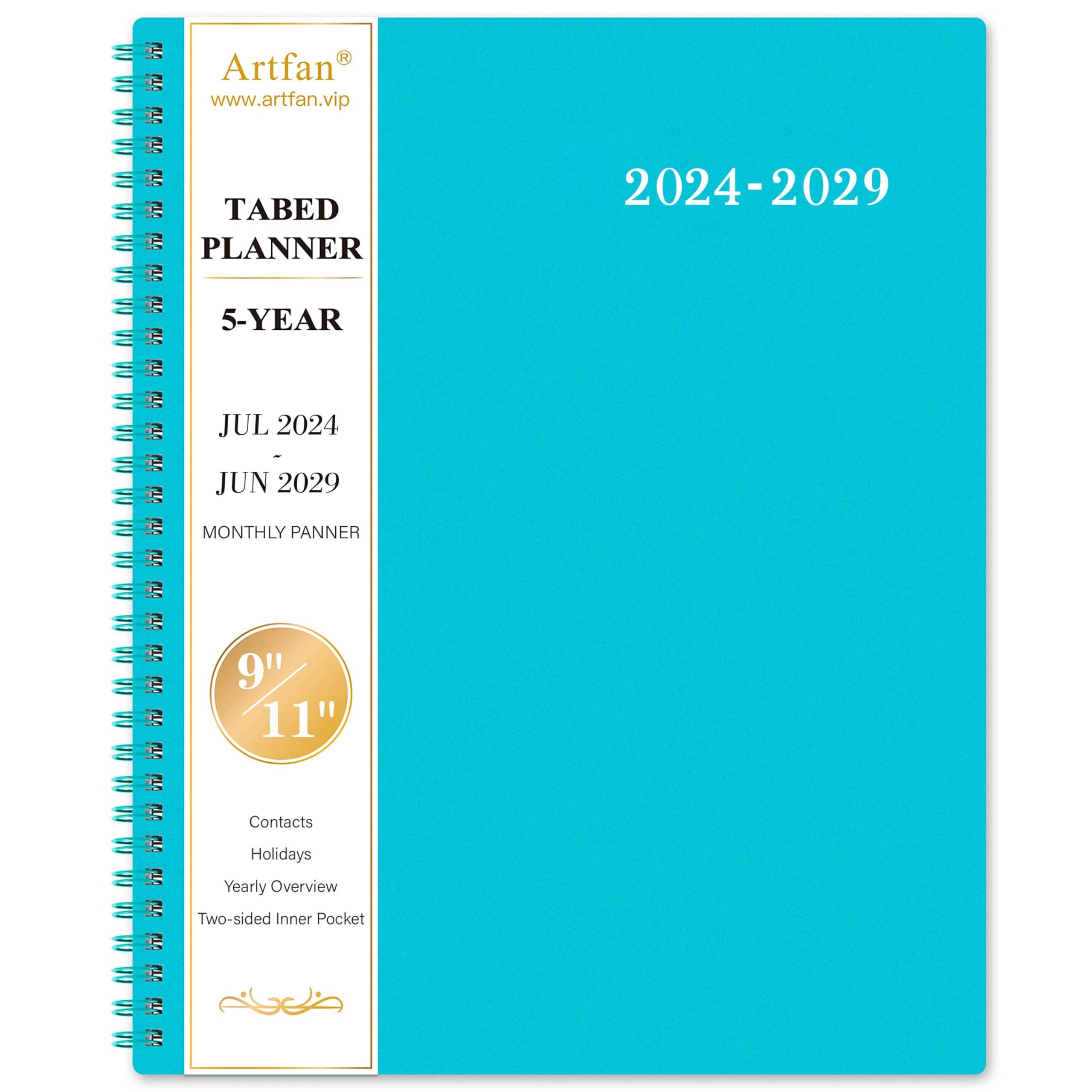 2024-2029 Monthly Planner/Monthly Calendar - 5 Year Monthly Planner, Jul.2024 - Jun.2029, 9" x 11", Double-Side Pocket + Polypropylene Cover - Green