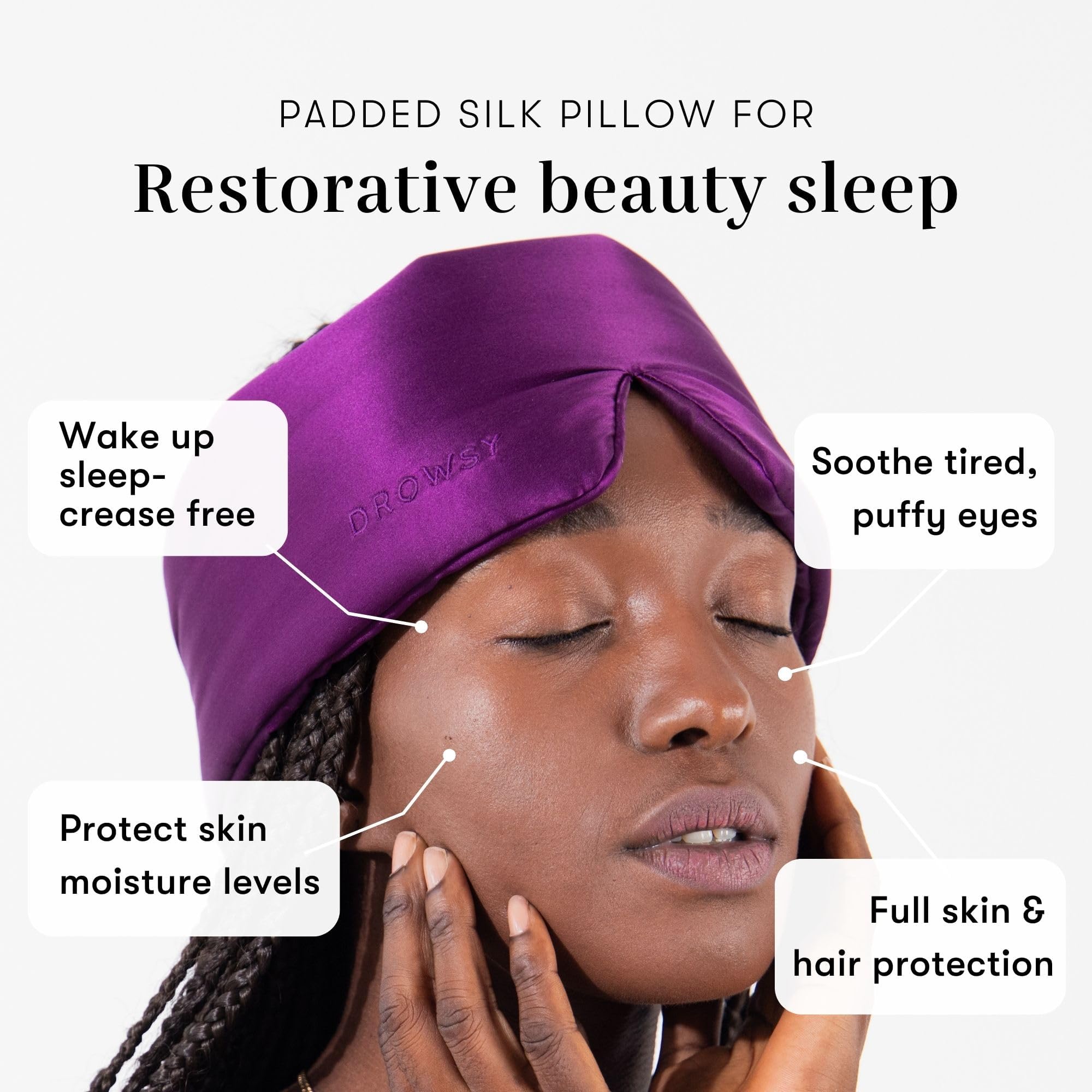 DROWSY Silk Sleep Mask. Face-Hugging, Padded Silk Cocoon for Luxury Sleep in Total Darkness. (Purple Martini)