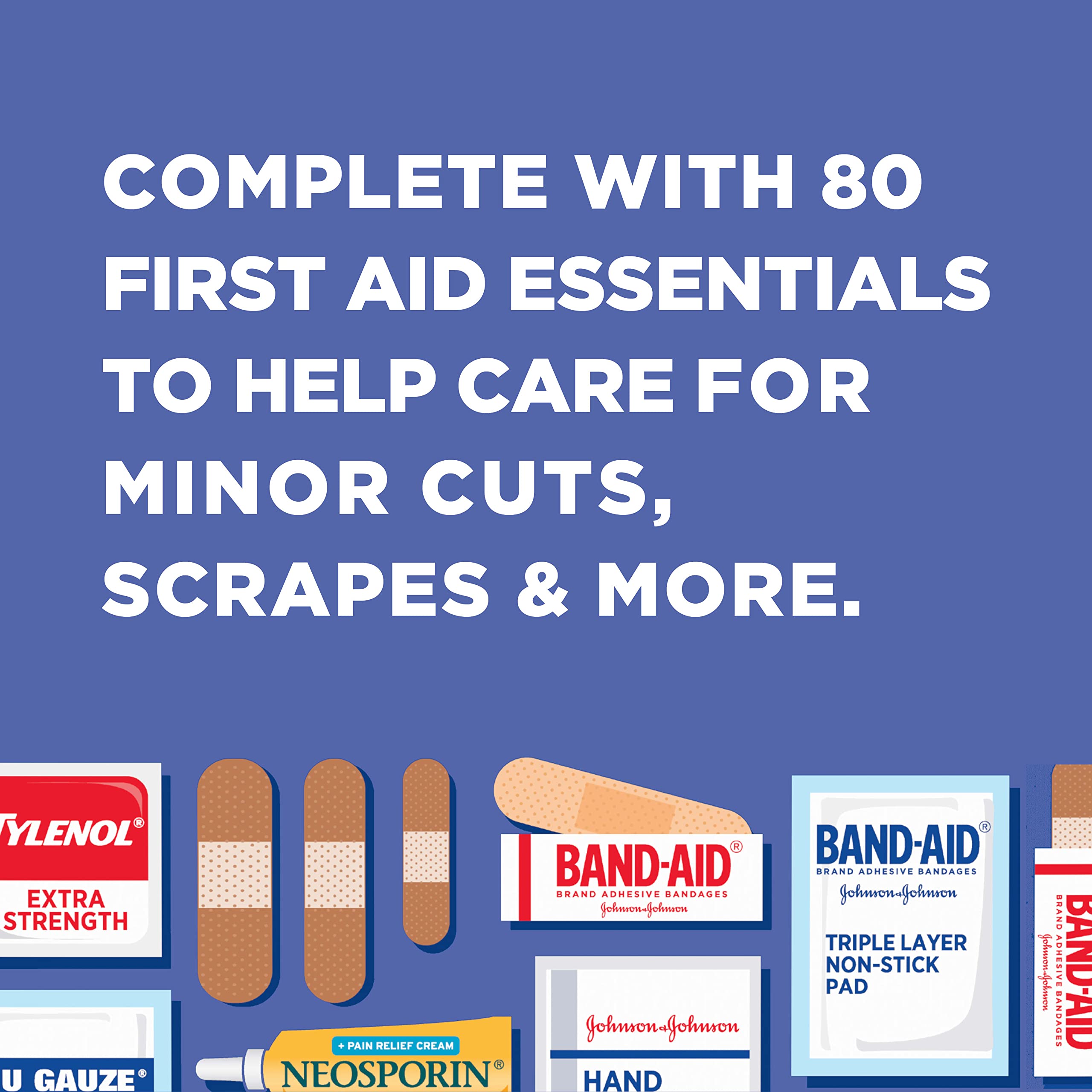 Johnson & Johnson Travel Ready Portable Emergency First Aid Kit, 80 Pieces