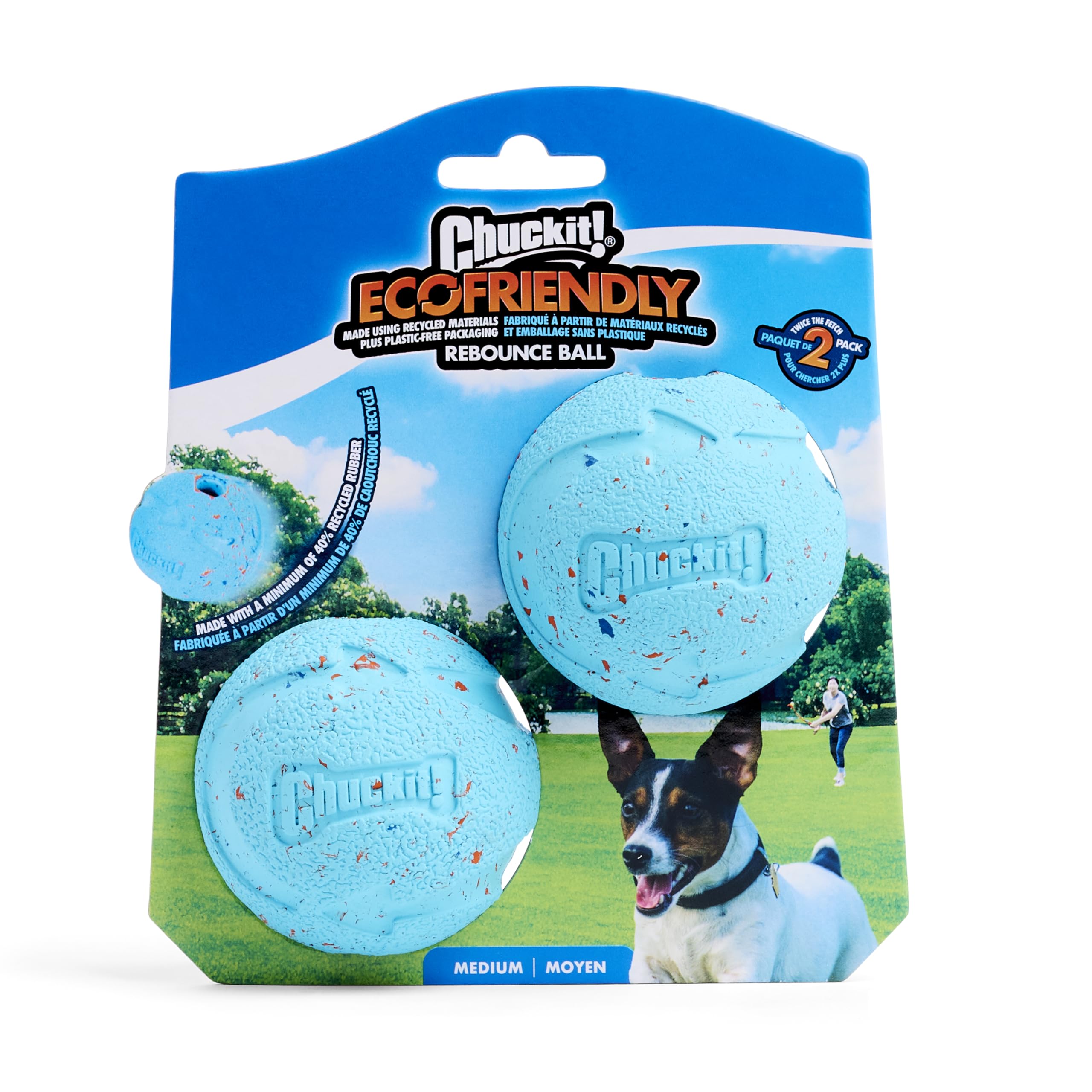 Chuckit! Rebounce Ball Dog Toy - Bouncy Fetch Balls for Dogs 20-60 lbs - Made from Durable Rubber - Outdoor Pet Toys - Size Medium - 2.5-inch Diameter - Pack of 2 - Blue