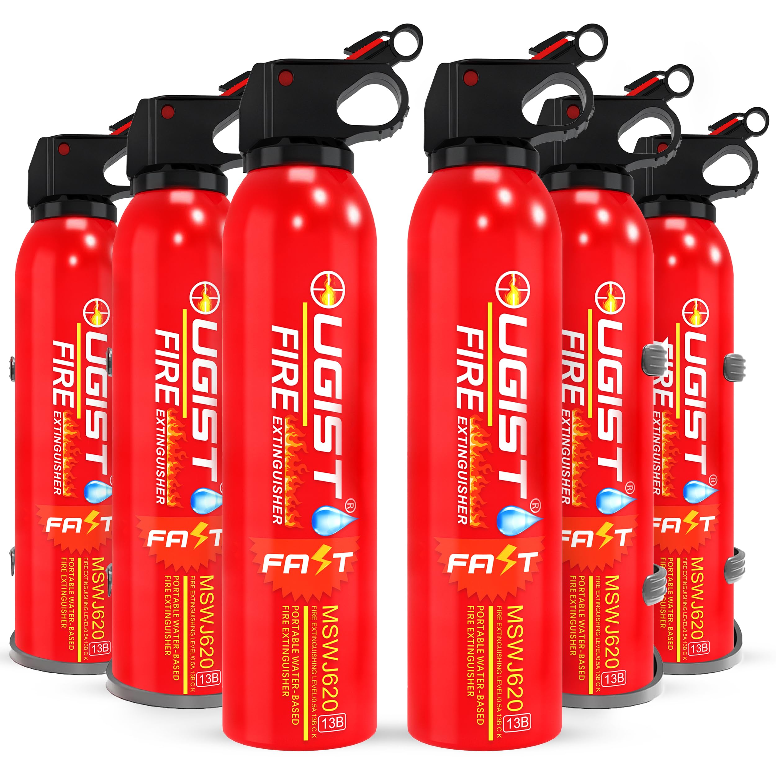 Ougist 6 Pcs Fire Extinguisher with Mount - 4 in-1 Fire Extinguishers for The House, Portable Car Fire Extinguisher, Water-Based Fire Extinguishers(620ml)