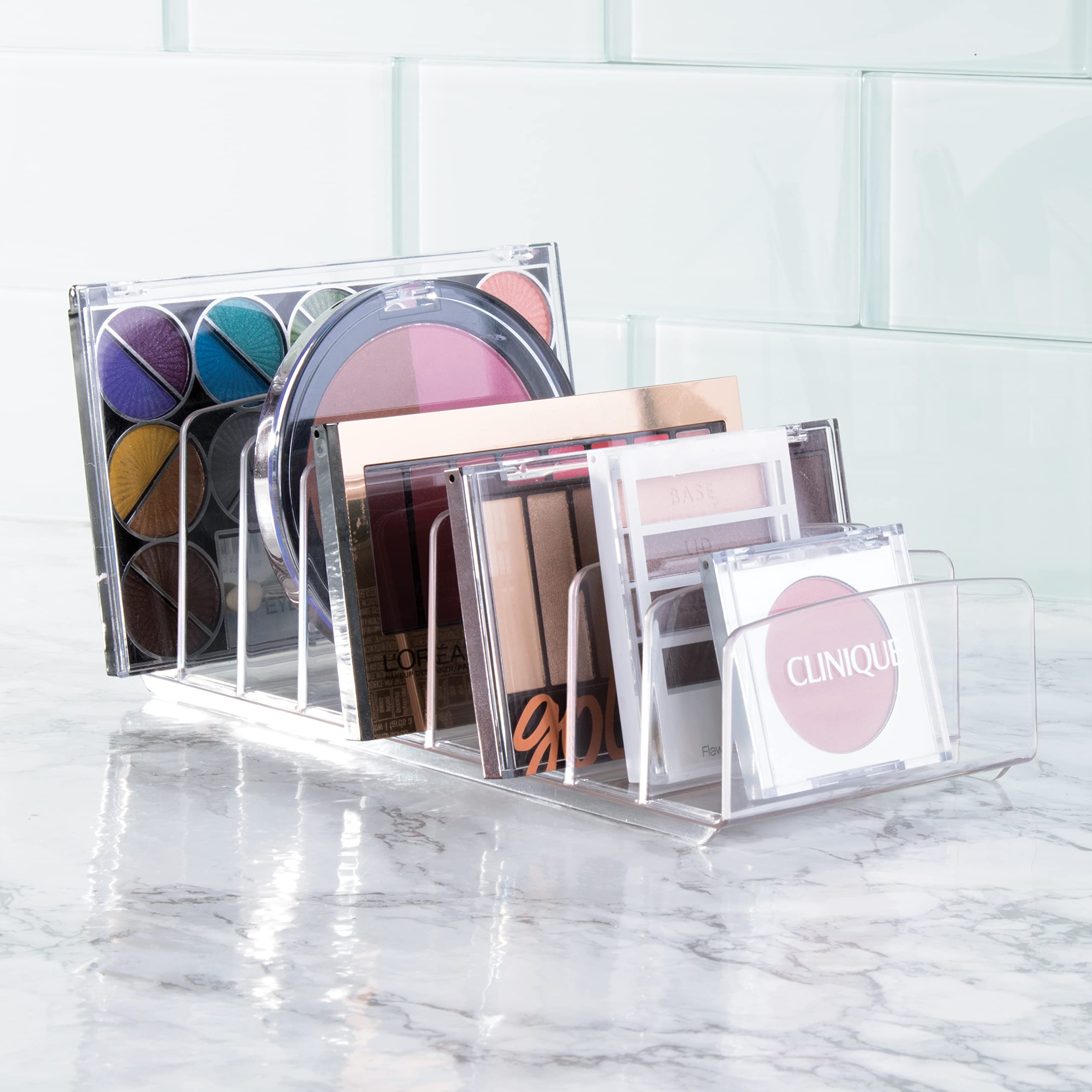 iDesign BPA-Free Plastic Divided Makeup Palette Cosmetic Organizer, The Clarity Collection – 9.25" x 3.86" x 3.2", Clear