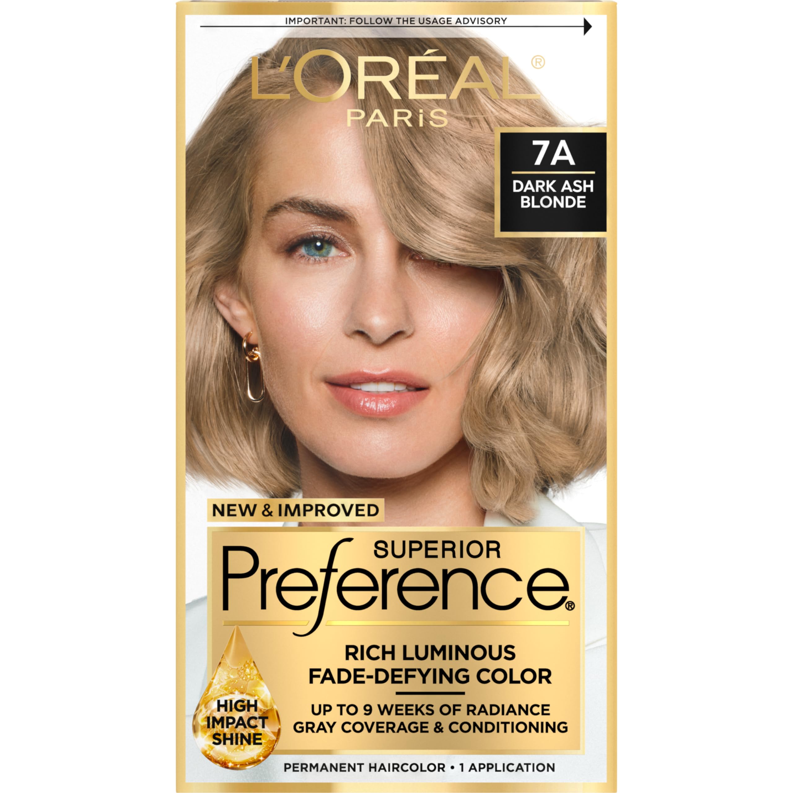 L'Oreal Paris Superior Preference Fade-Defying + Shine Permanent Hair Color, 7A Dark Ash Blonde, Pack of 1, Hair Dye