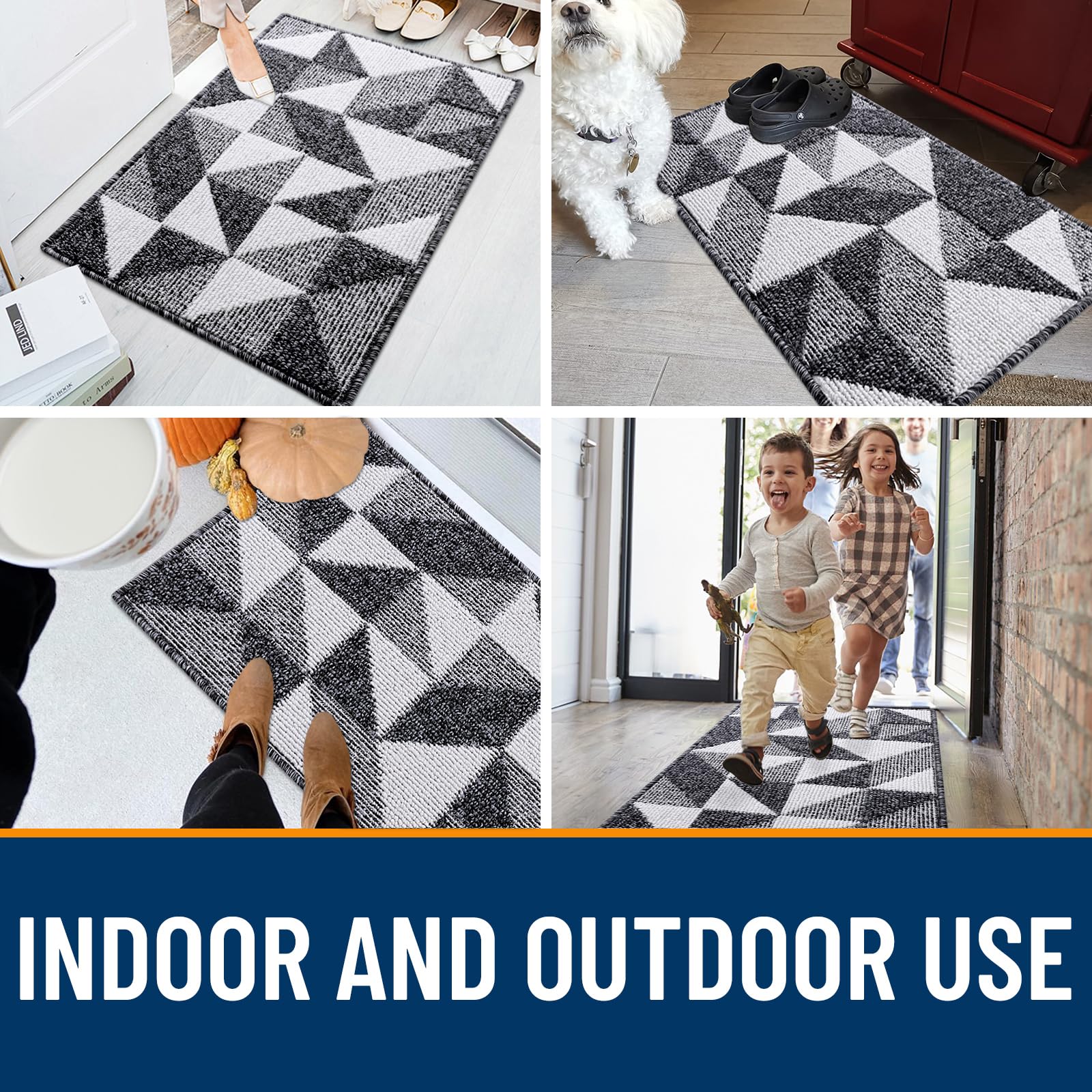OLANLY Door Mat Indoor Entrance Washable 32x20, Odor-Free Low-Profile Front Back Geometric Door Mat, Absorbent Resist Dirt Entry Doormat, Easy to Clean Sturdy Inside Floor Mats for Entryway, Black