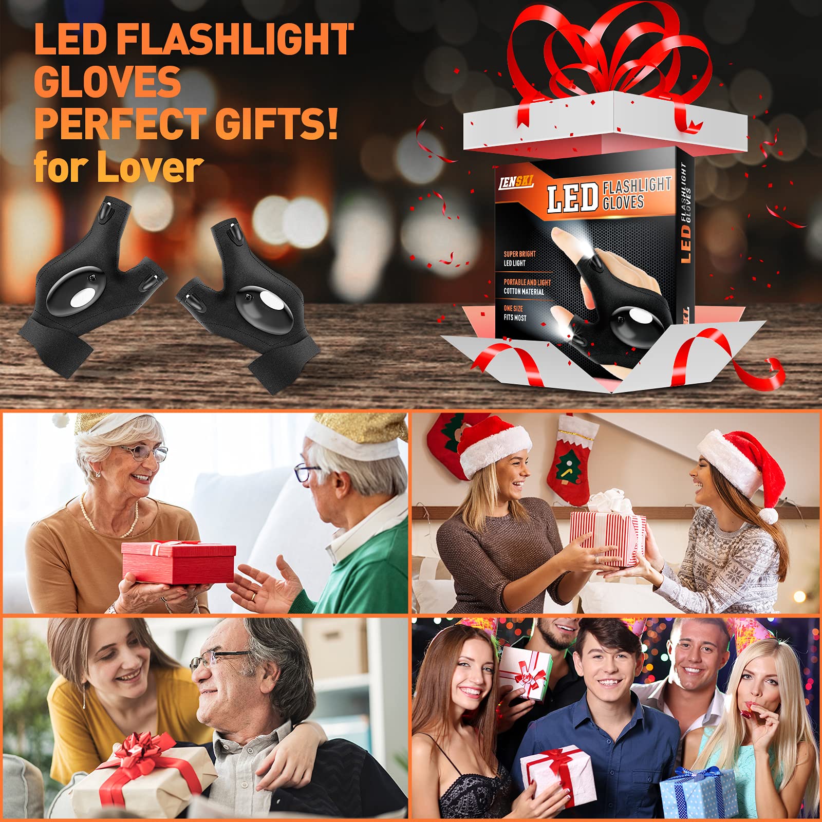 Lenski Gifts for Men, Stocking Stuffers for Adults Men, Flashlight Gloves Mens Christmas Gifts Ideas, Mens Gifts for Dad Him Grandpa, Dad Gifts for Men Who Have Everything, Cool Stuff Gadgets for Men