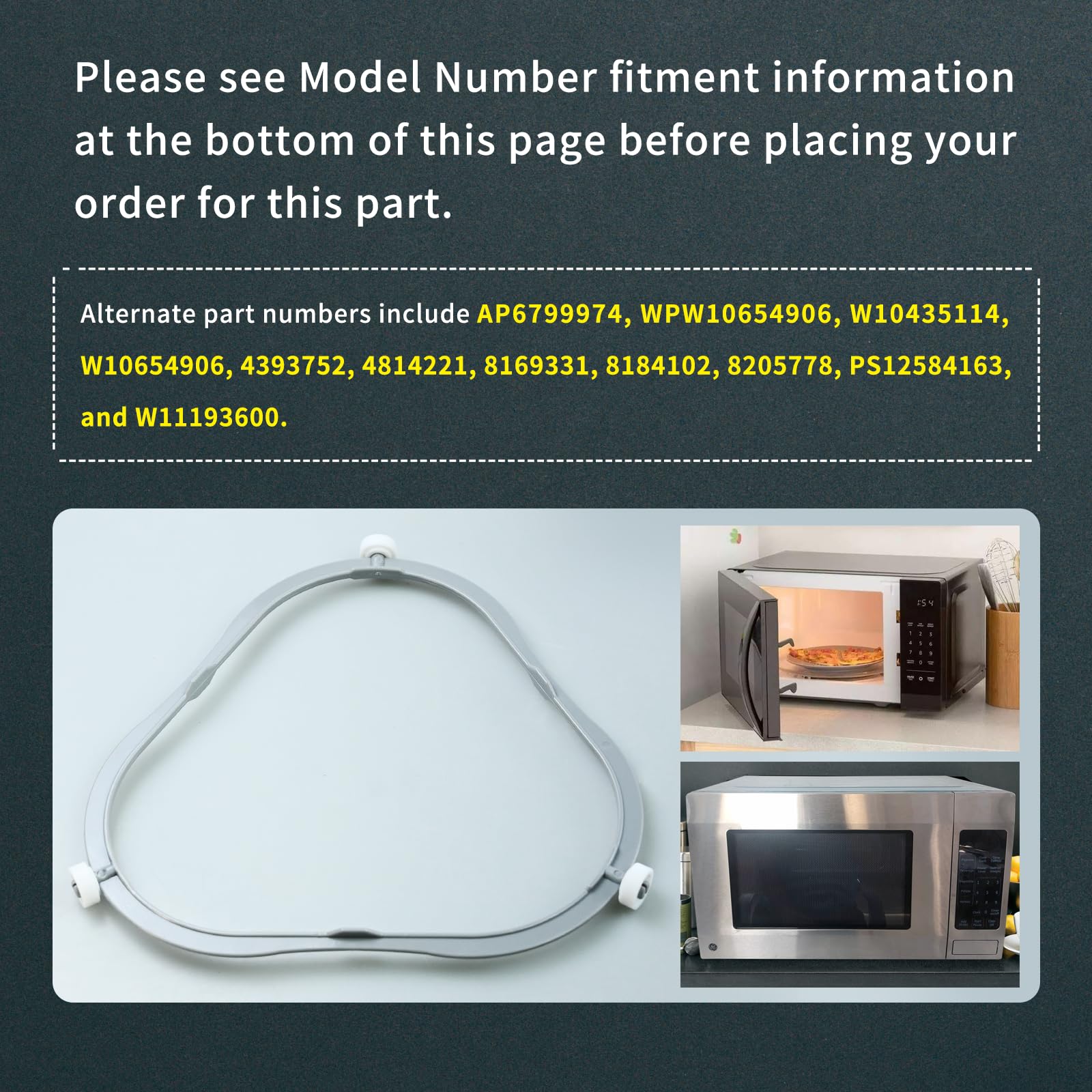 Upgraded W11252182 & 8206227 Microwave Turntable Support Ring Replacement, Glass Tray Support - Compatible Amana Kenmore Whirlpool Microwave Parts - Replaces AP6799974 W10435114 PS12584163 W10654906