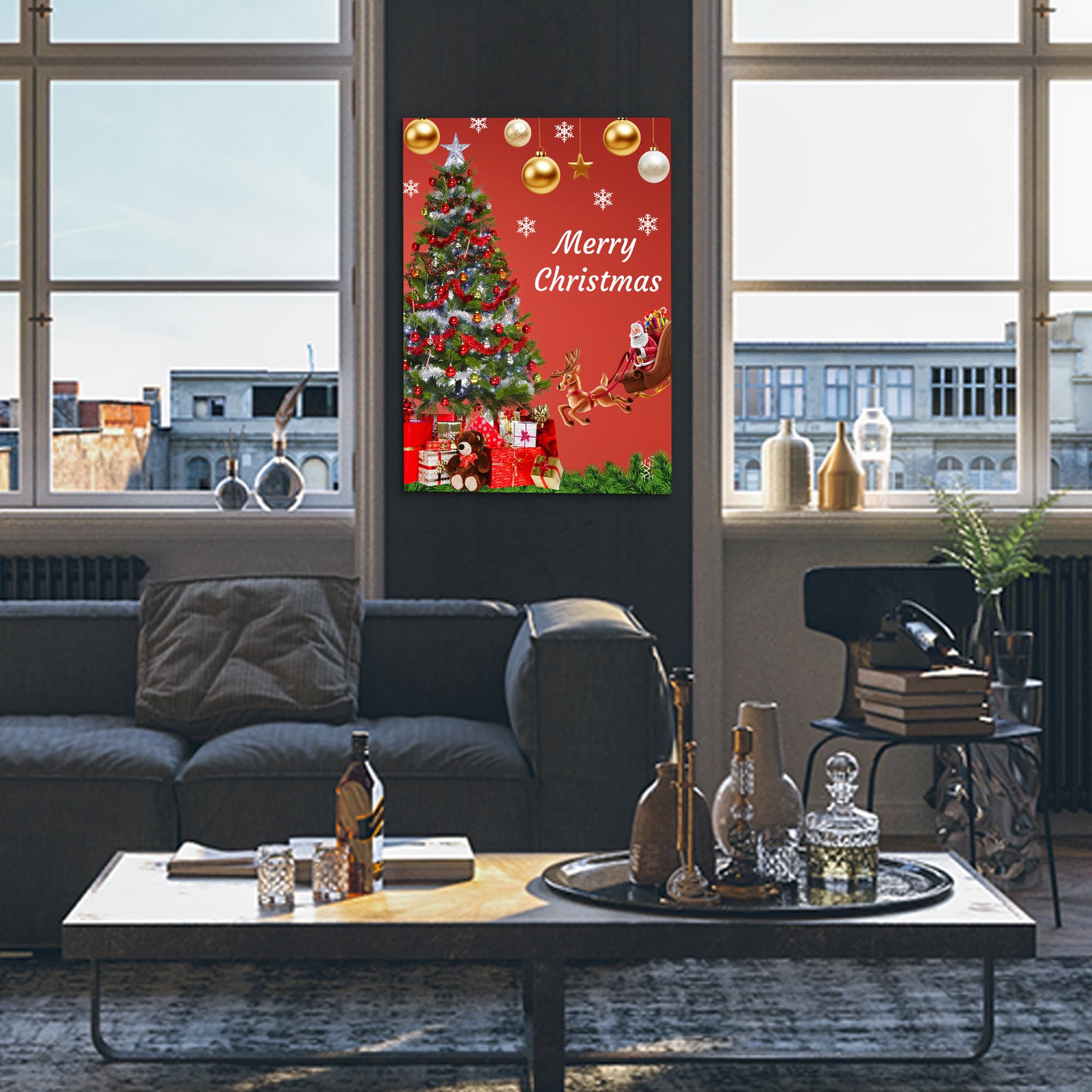 Christmas Pictures Wall Decor Framed Canvas Wall Art for Living Room Bedroom (12’’W X 16’’H)