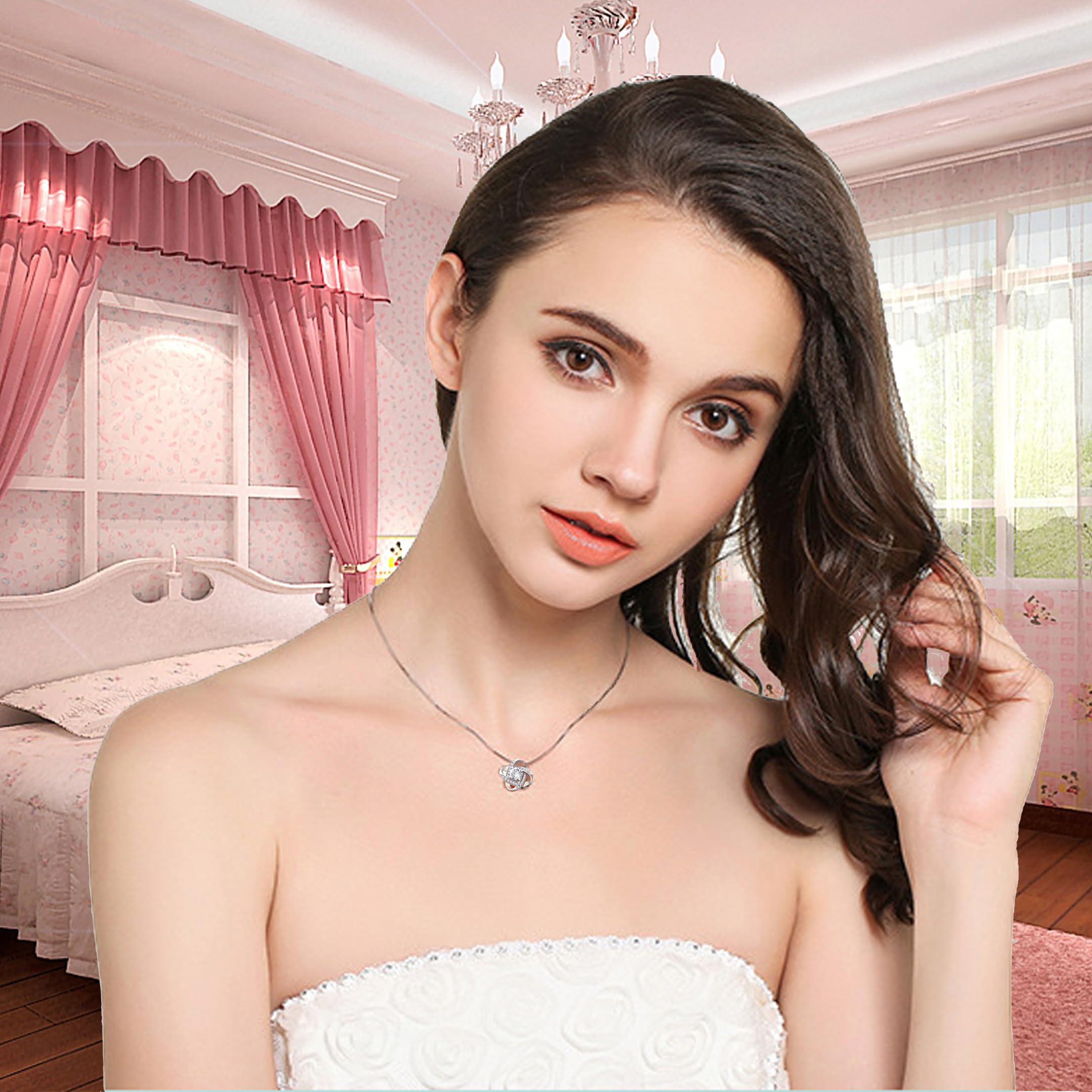 Wife Necklace From Husband To My Wife Necklace Soulmate Necklace For Women Future Wife Jewelry Birthday Gifts For Girlfriend Message Card and LED Box (Love Knot-Wife PU LED Box, 925 Sterling Silver)